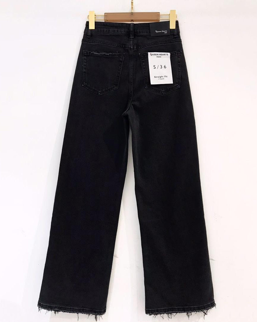 Queen Hearts | Straight jeans Miles-5 Zwart