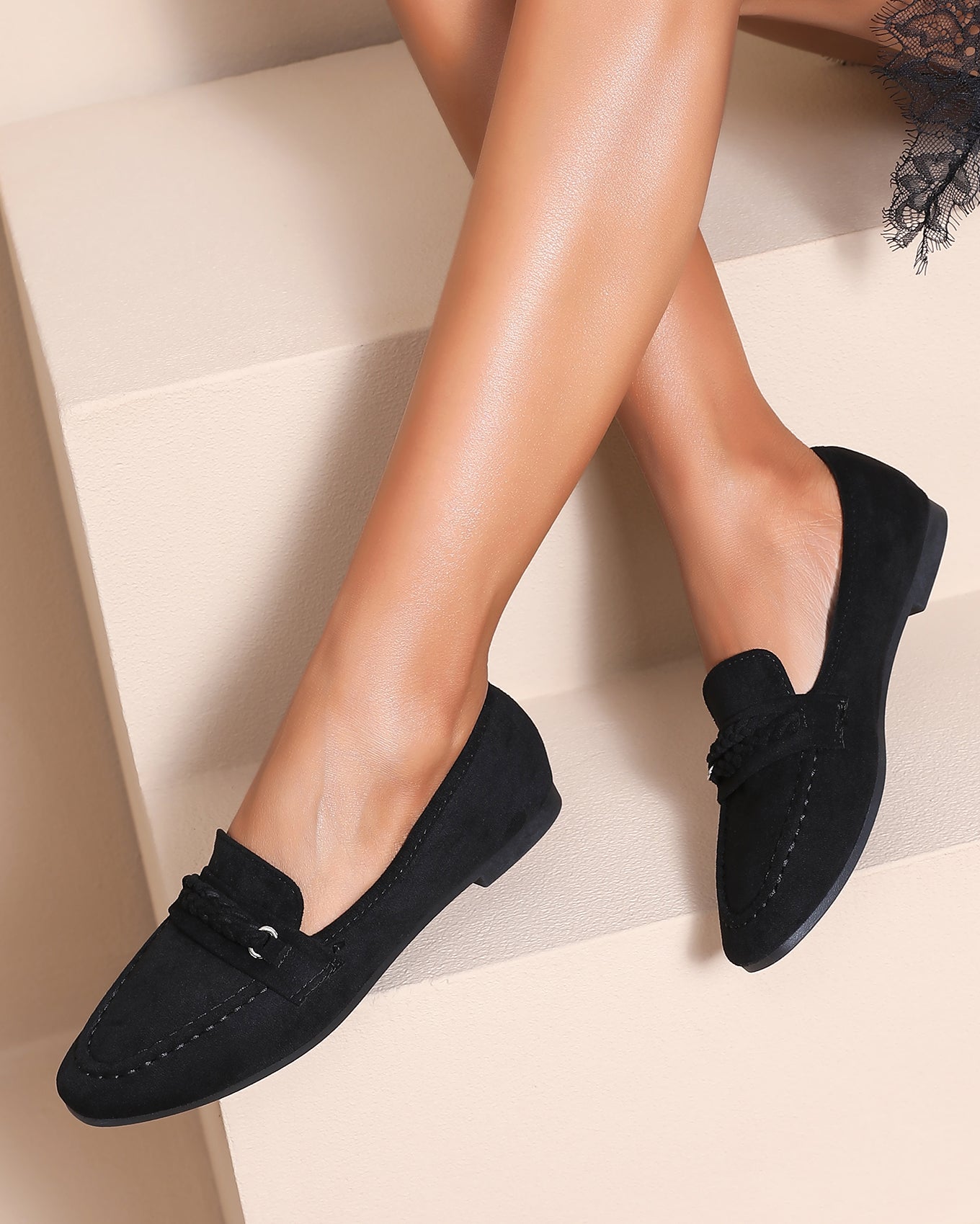 Loafer met vlechtdetail Evi Zwart
