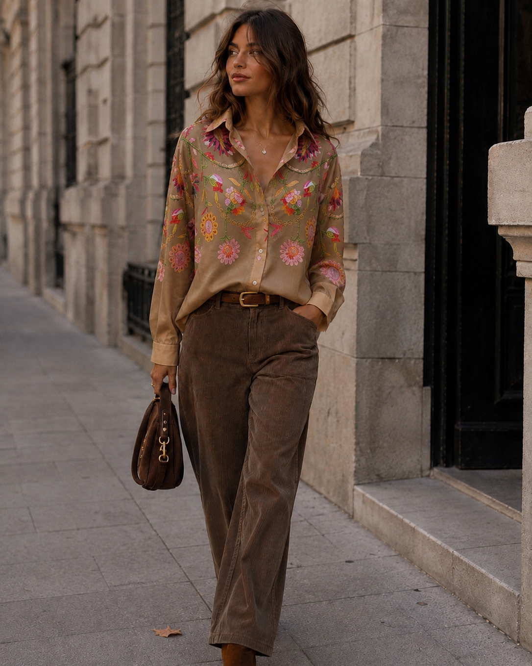 Blouse met geborduurde bloemen Lois Taupe