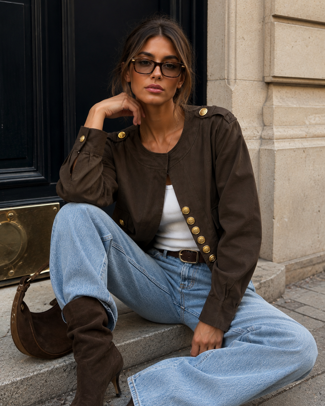 Jacket met goudkleurige knopen Edith Donkerbruin