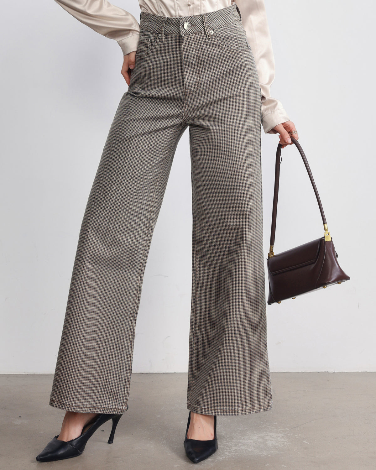 Jewelly | Wide leg jeans pied-de-poule Saar Grijs
