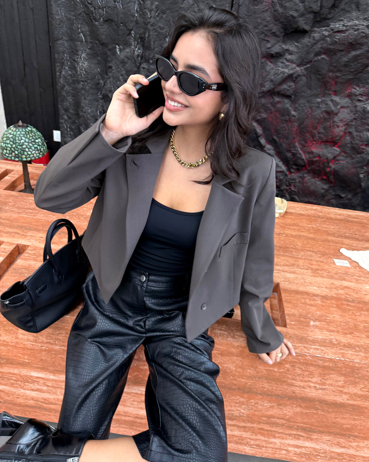Korte blazer Lindey Donkerbruin