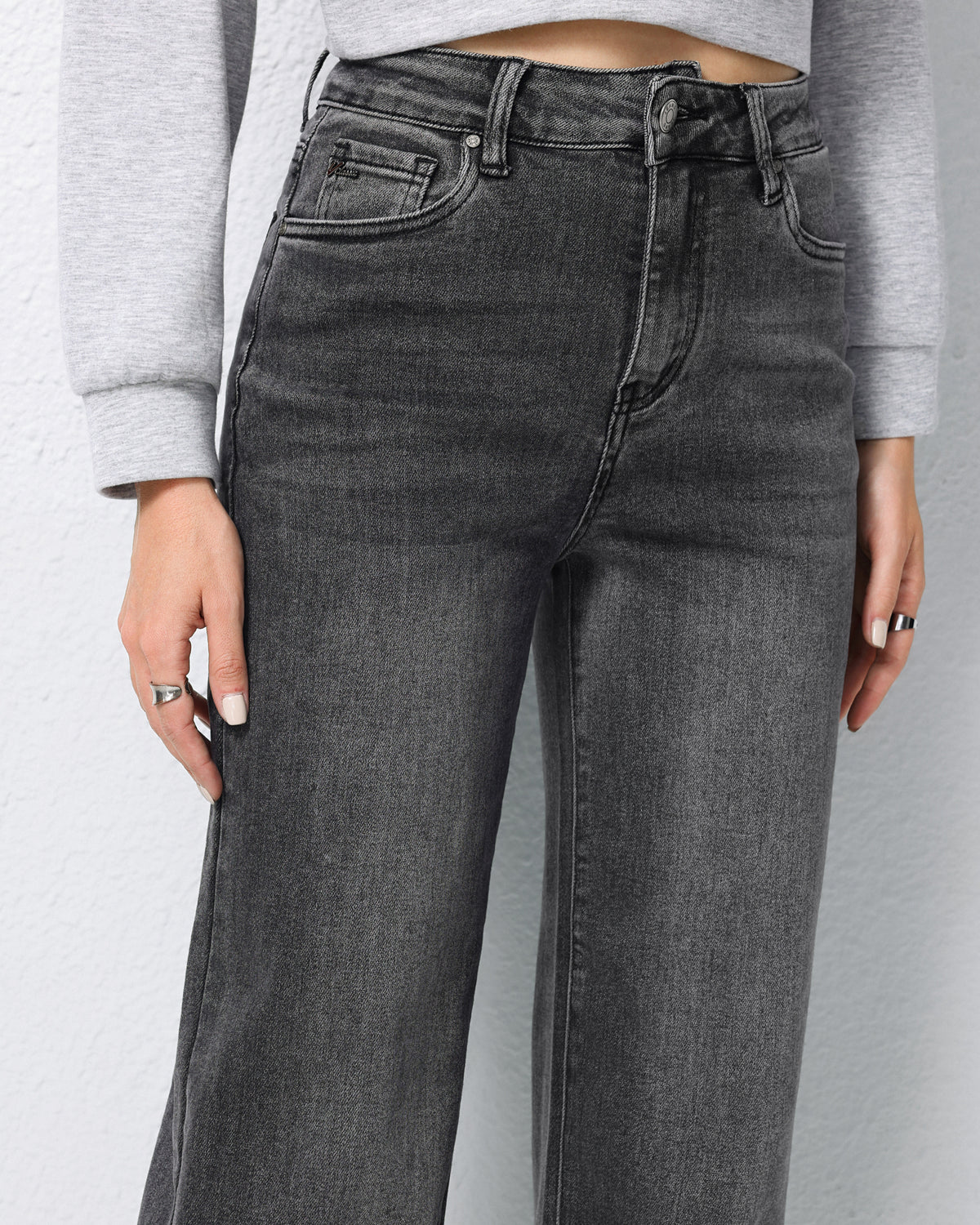 Hello Miss | Wide leg jeans Liz-5 Donkergrijs