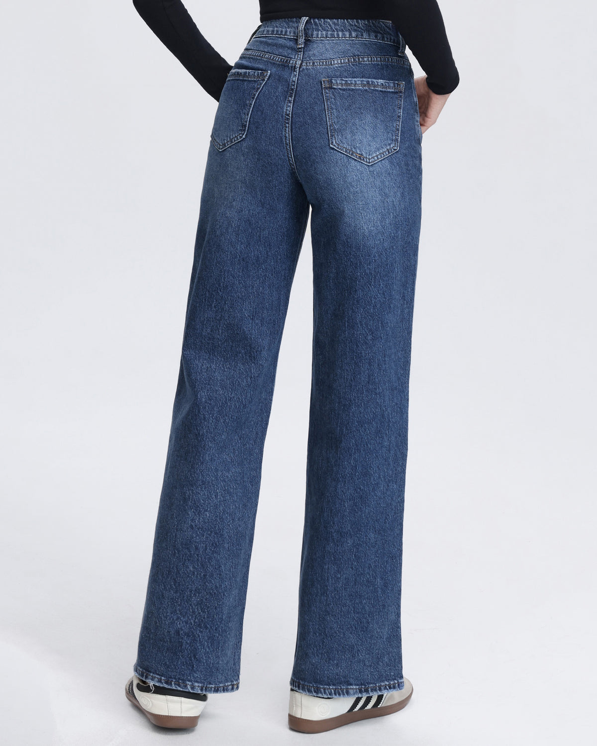 Hello Miss | Wide leg jeans embroidered flowers Donkerblauw