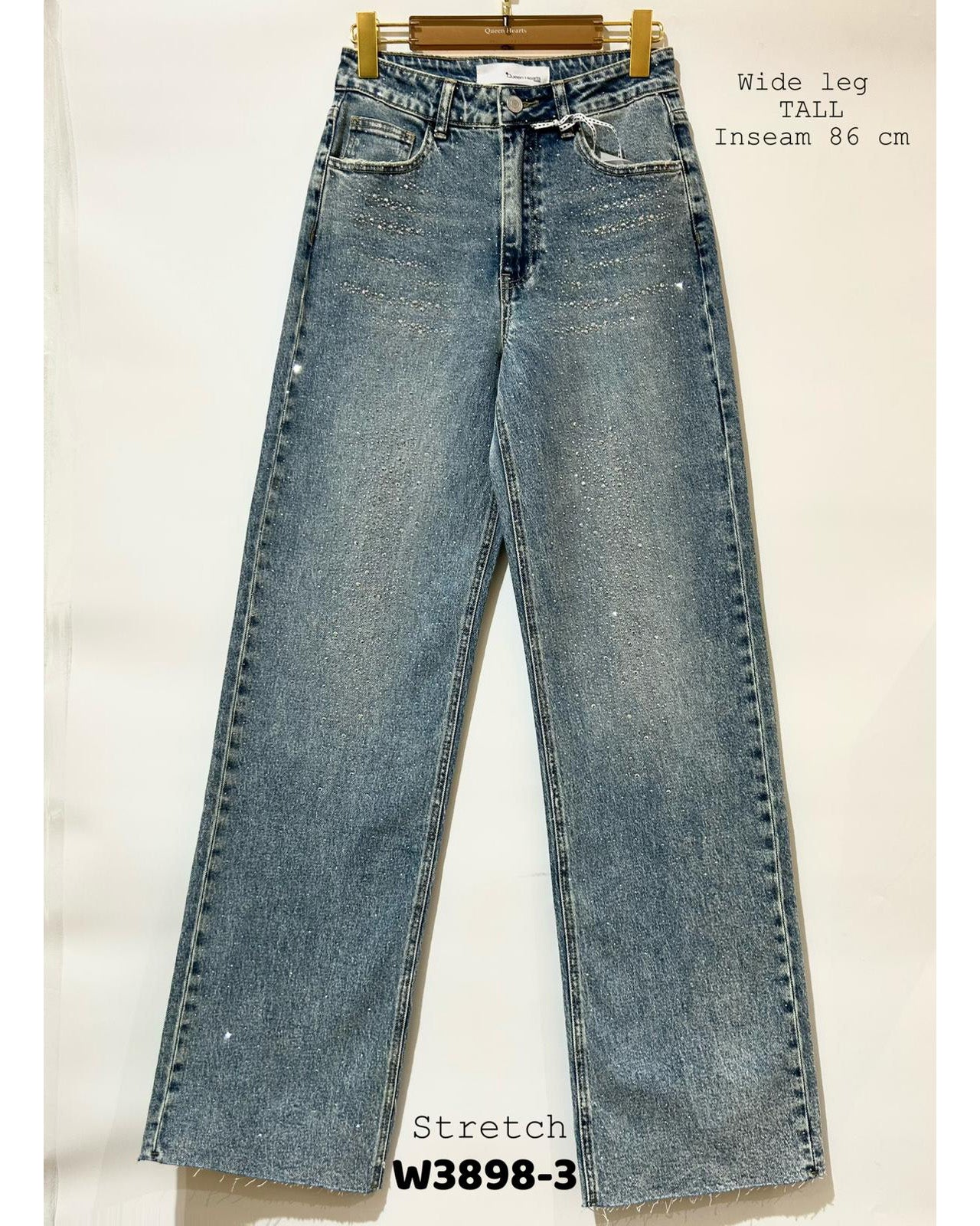 Queen Hearts | Wide leg, Straight jeans met Stras Revi-3 Blauw