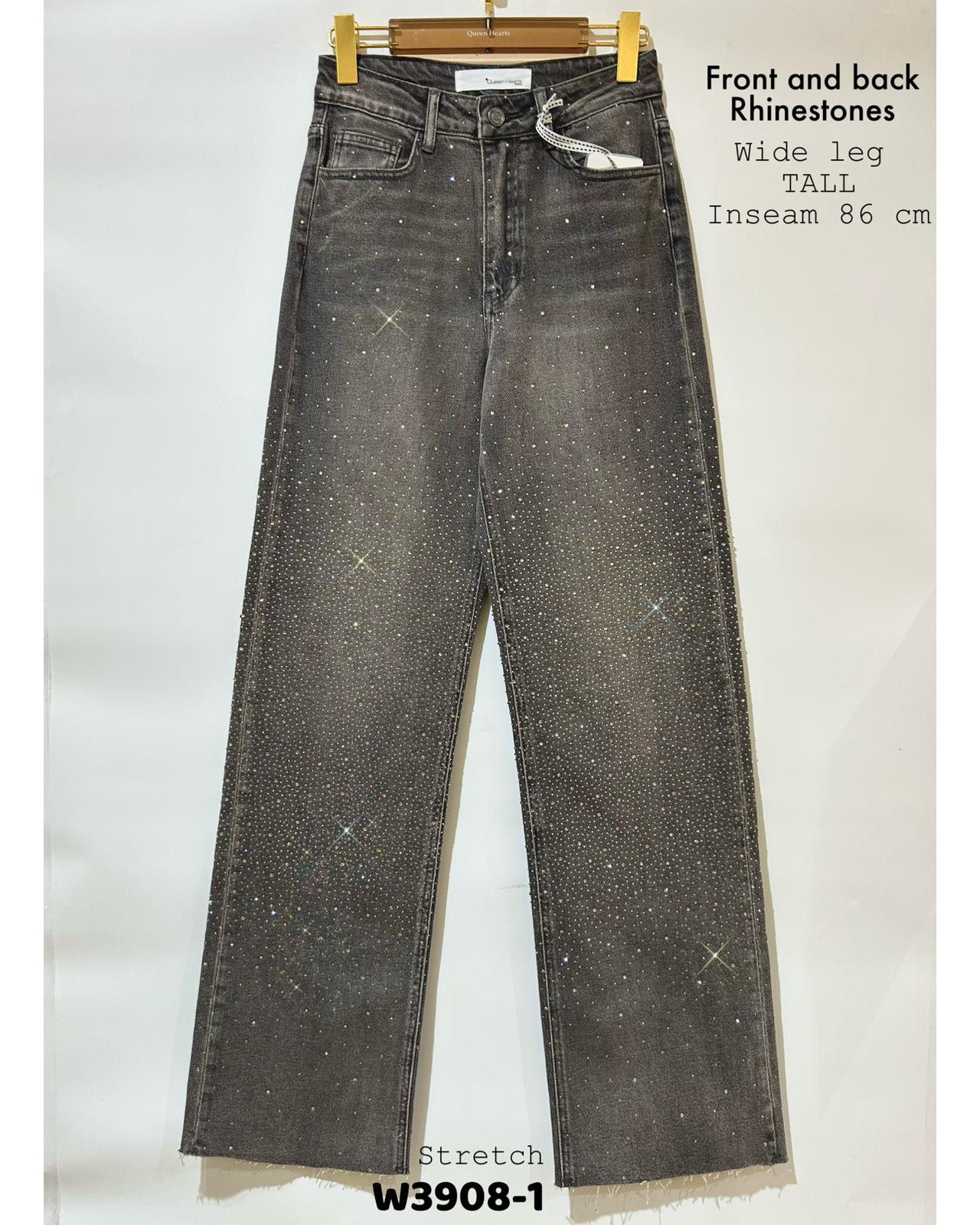 Queen Hearts | Wide leg, Straight jeans Eva-1 Donkergrijs