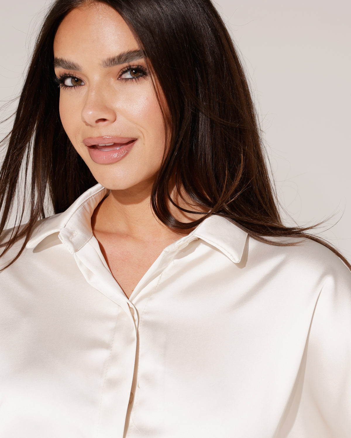 Blouse met satijnlook Liva Roomwit