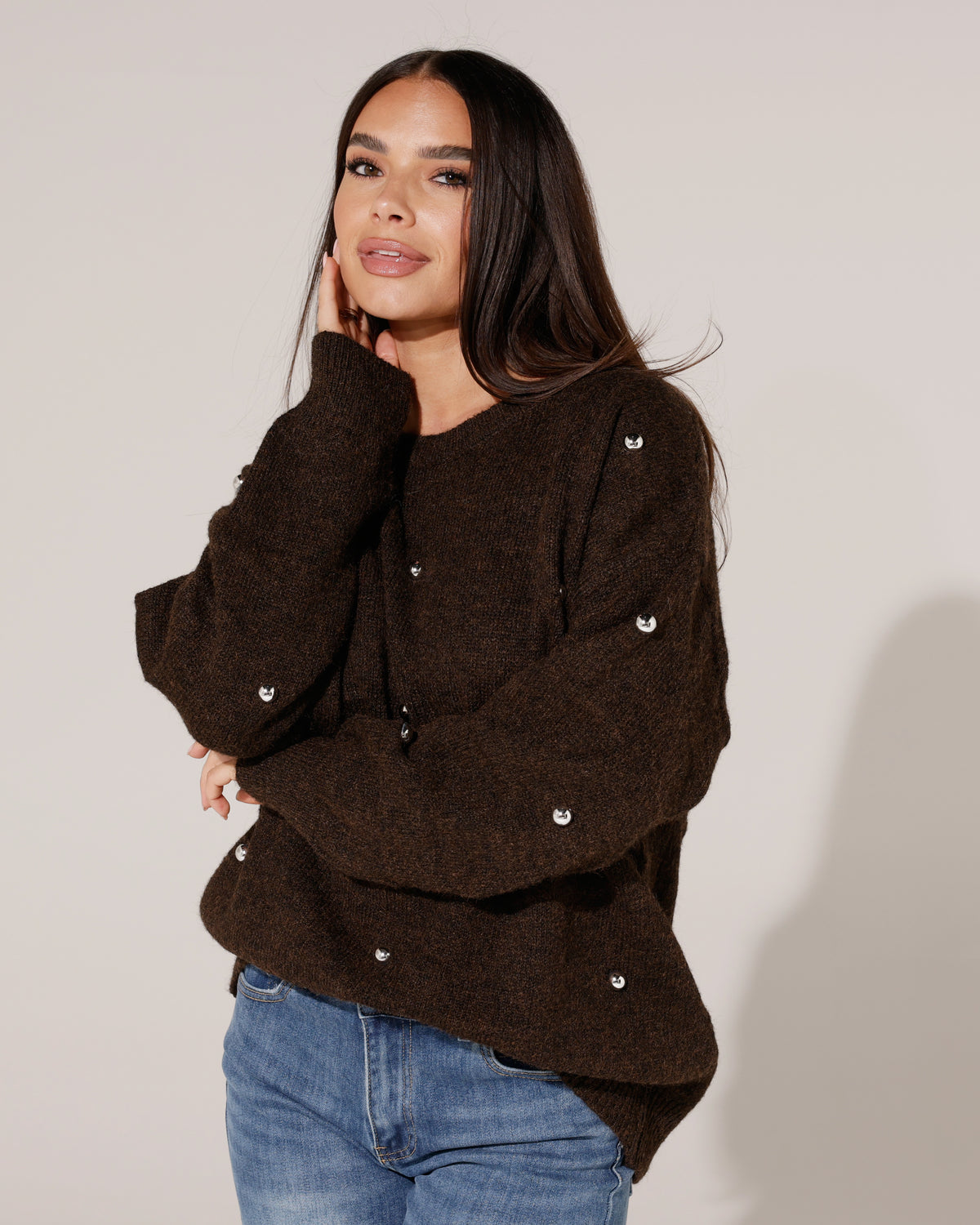 Trui met zilveren studs Pien Donkerbruin