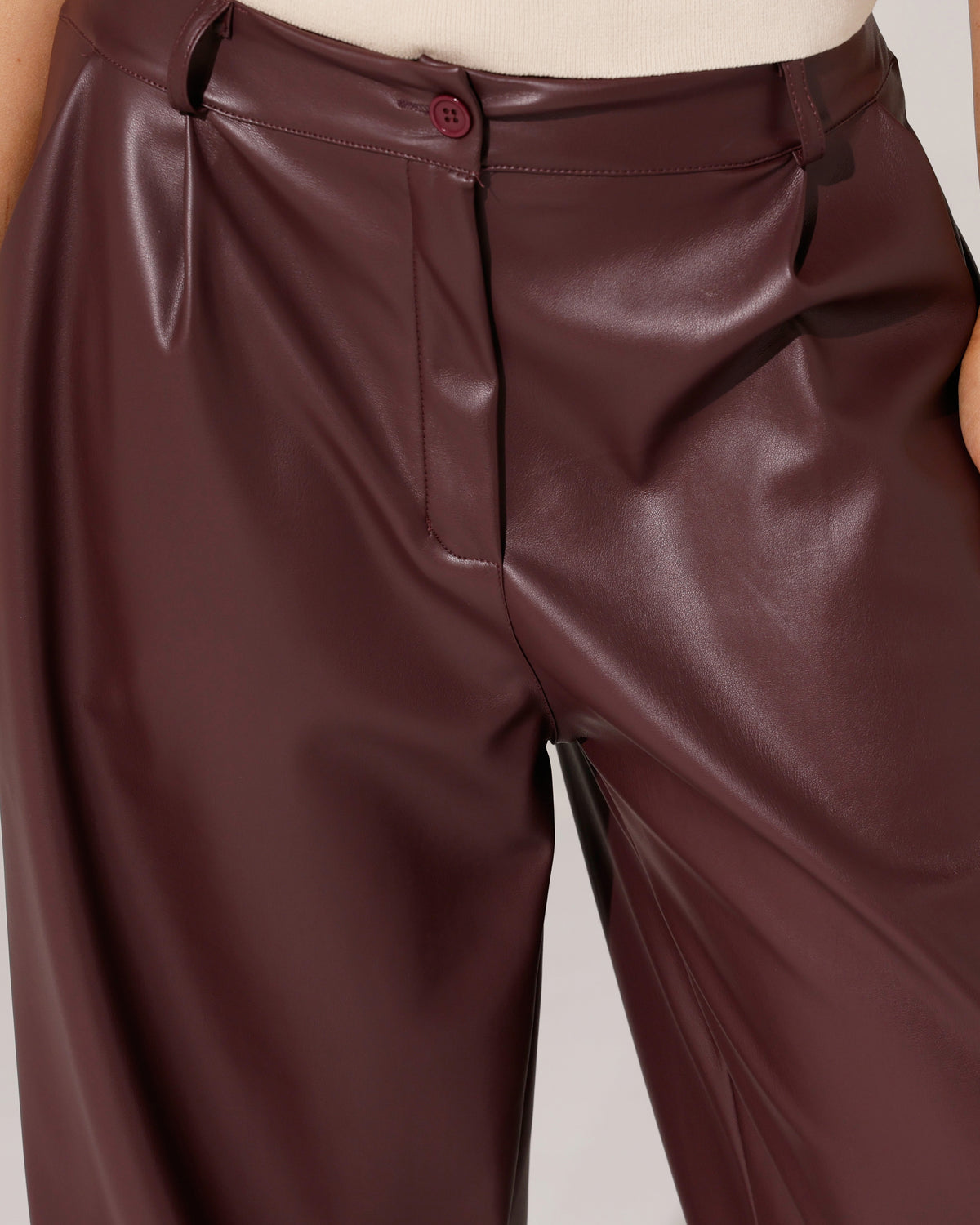Leatherlook ballon broek Maaike Aubergine