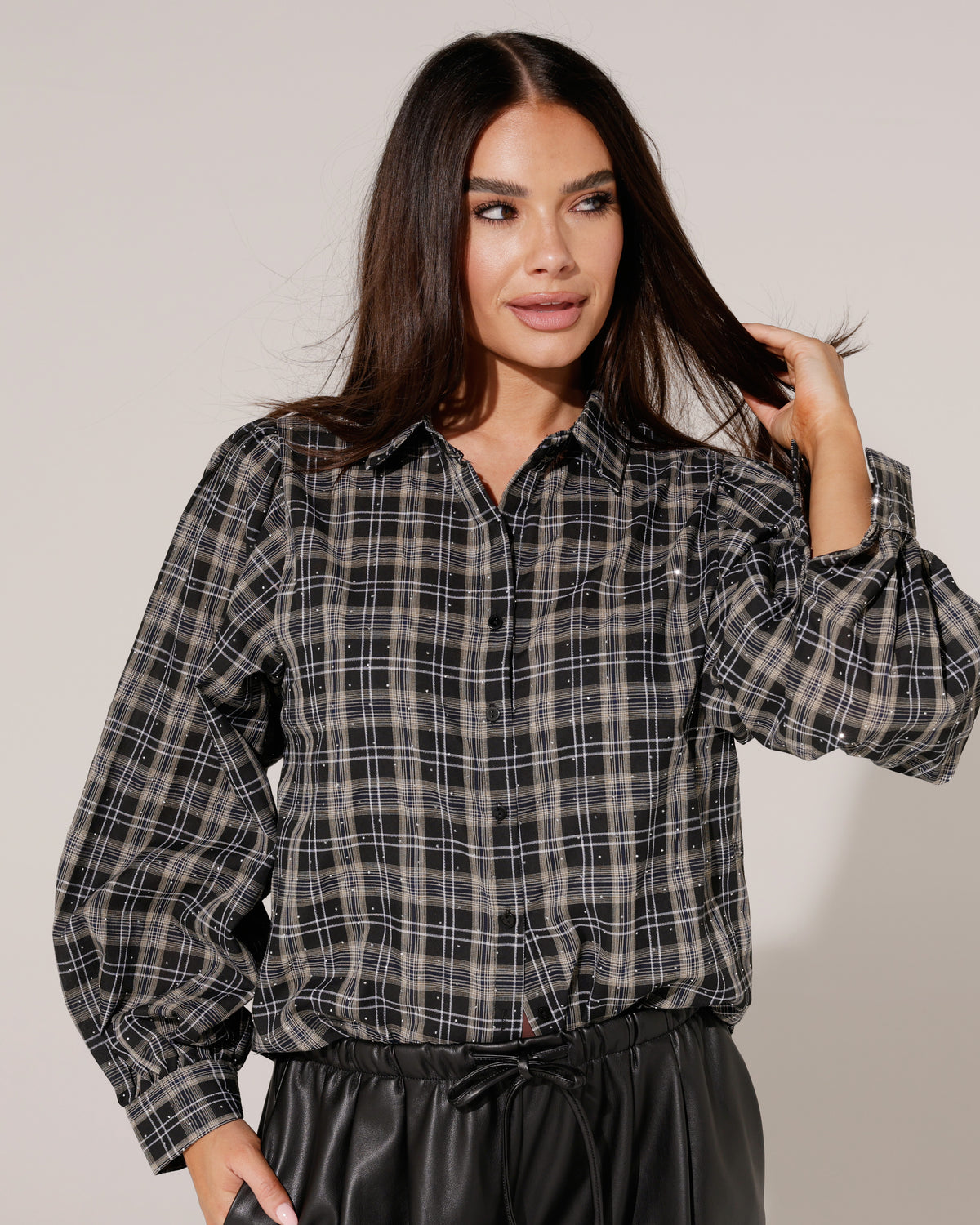 Geruite blouse met glitters Fay Zwart