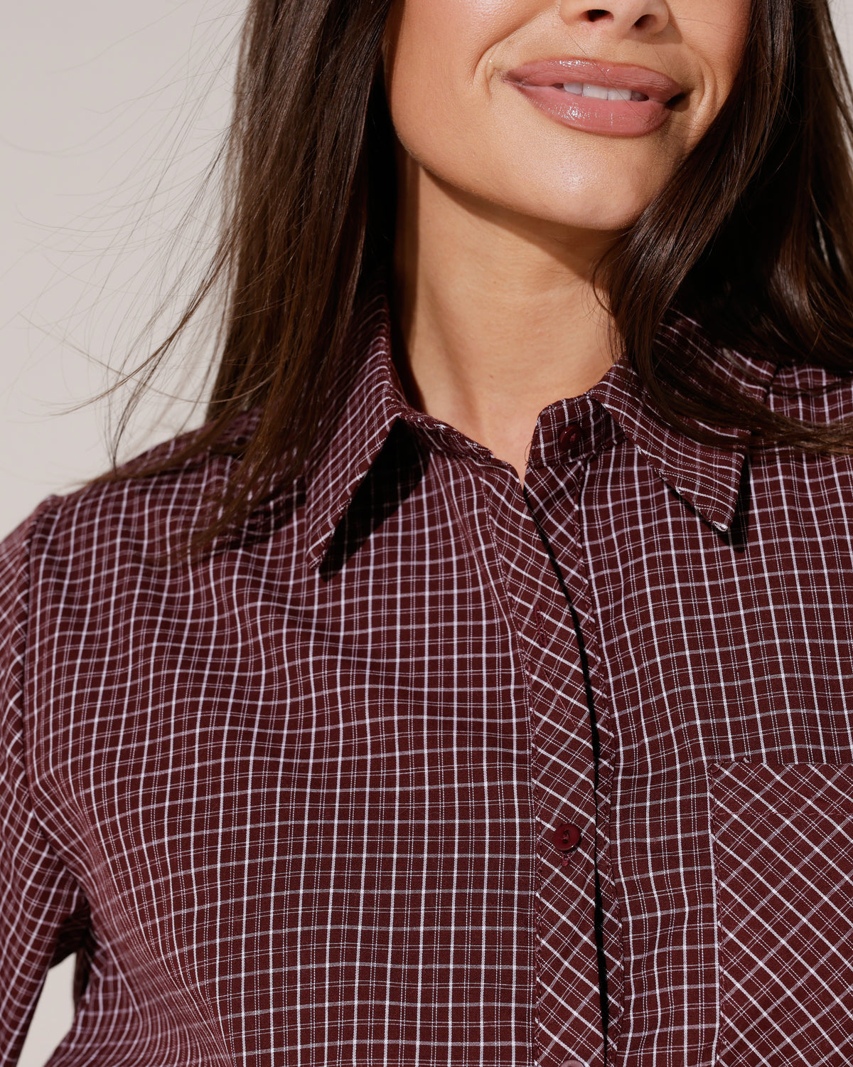 Geruite ballon blouse Channa Bordeaux