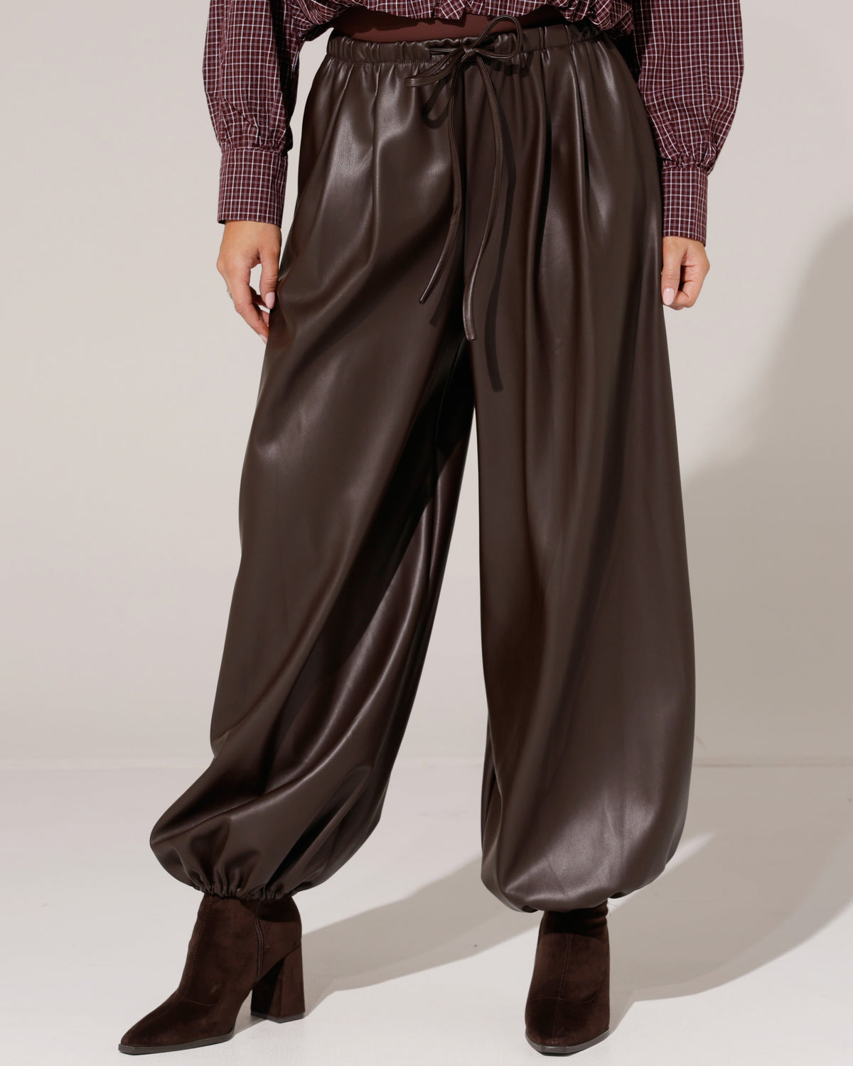 Leatherlook ballon broek Renske Donkerbruin