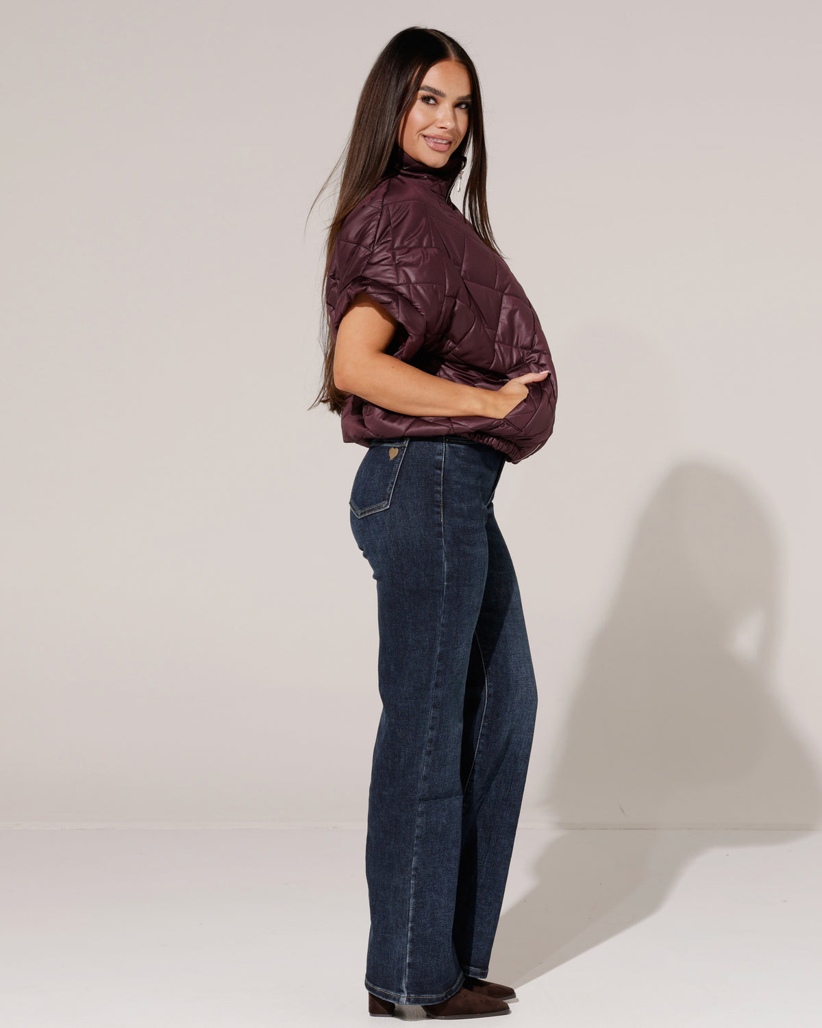 Gewatteerd jacket met korte mouwen Mindey Aubergine