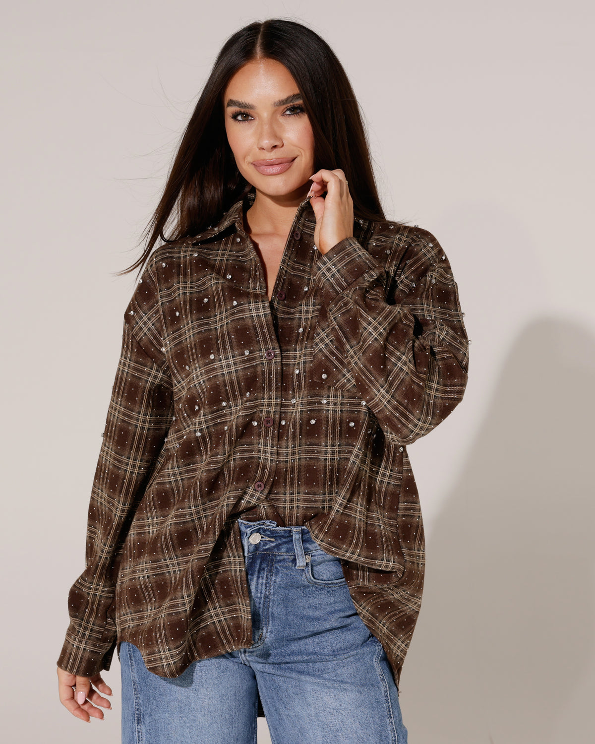 Geruite blouse Sterre Donkerbruin