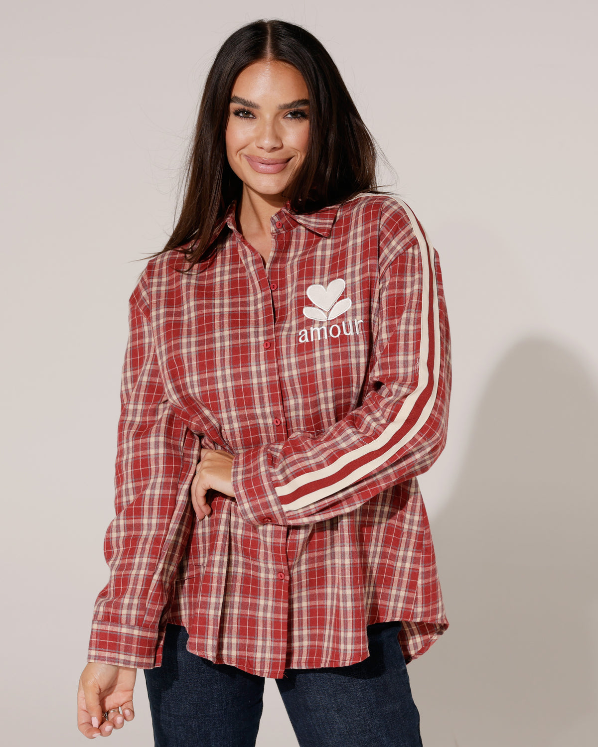 Geruite blouse met strepen Amour Bordeaux