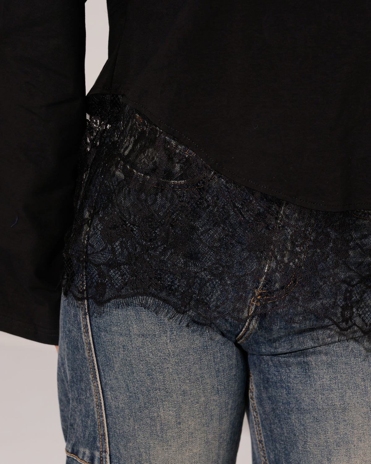 T-shirt met lange mouwen en kant Ivy Zwart