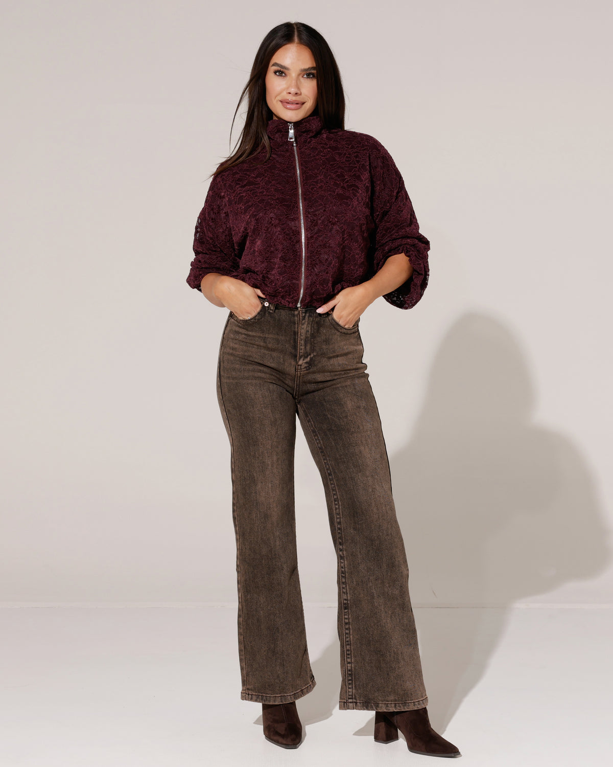 Bomberjacket van kant Feline Aubergine