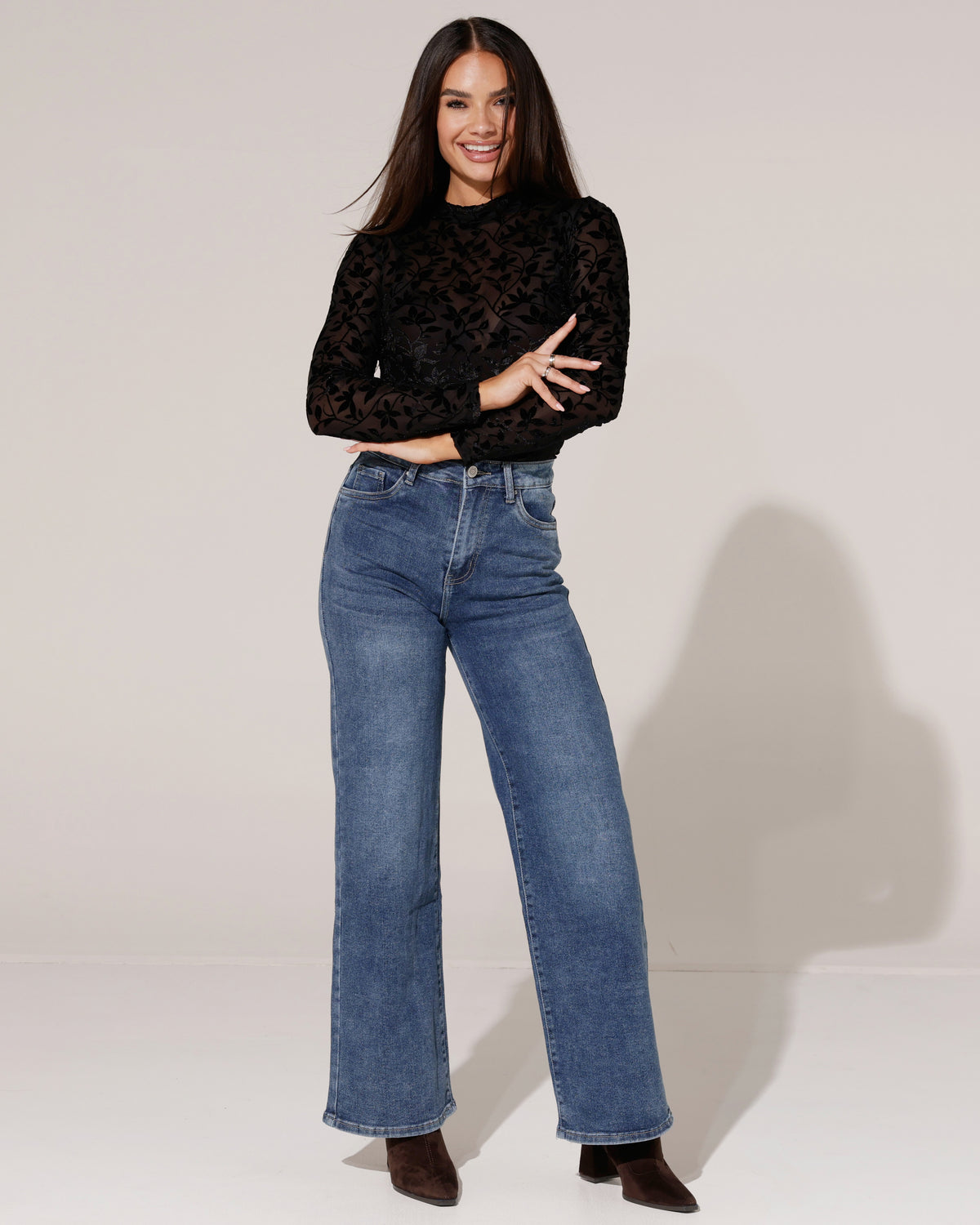 Redseventy | Wide leg jeans strass zak Shari Blauw