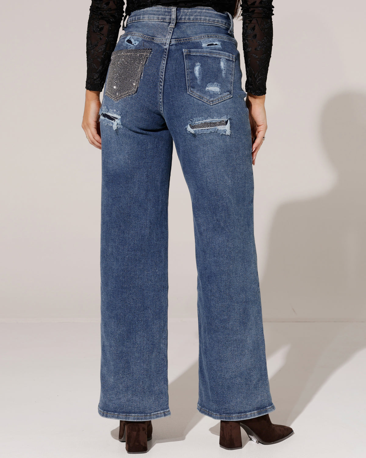Redseventy | Wide leg jeans strass zak Shari Blauw