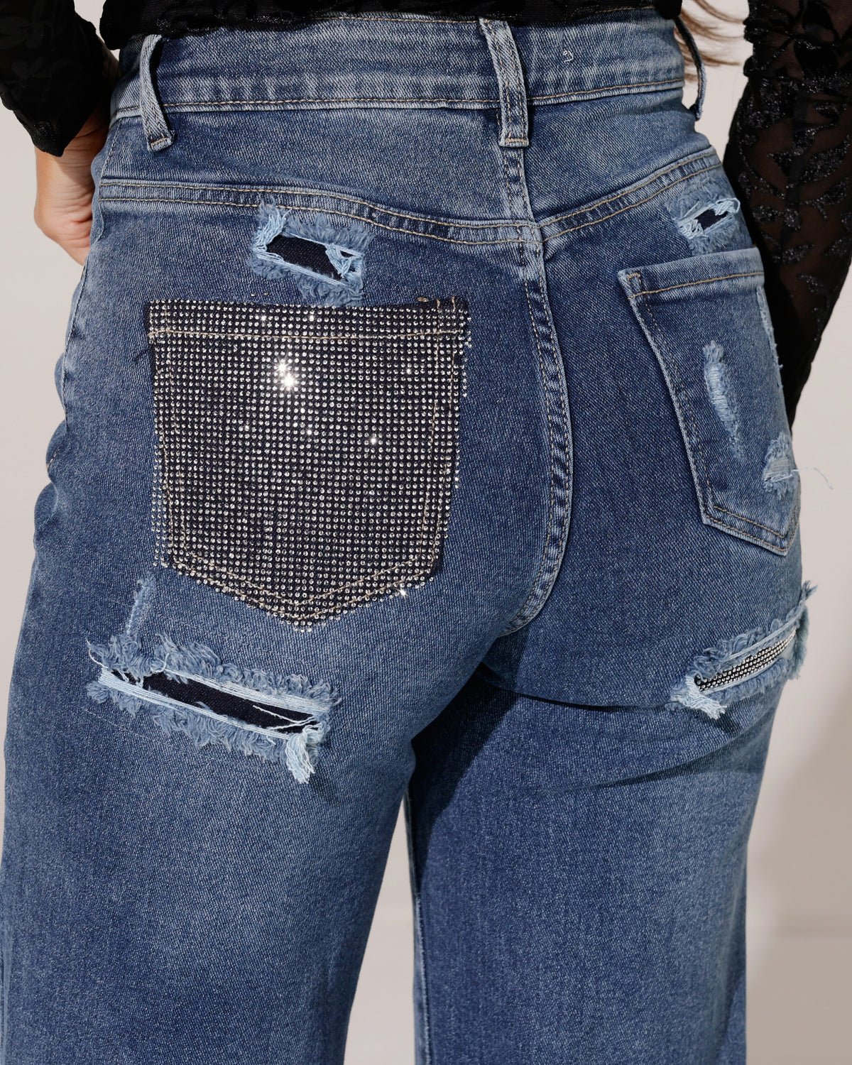 Redseventy | Wide leg jeans strass zak Shari Blauw