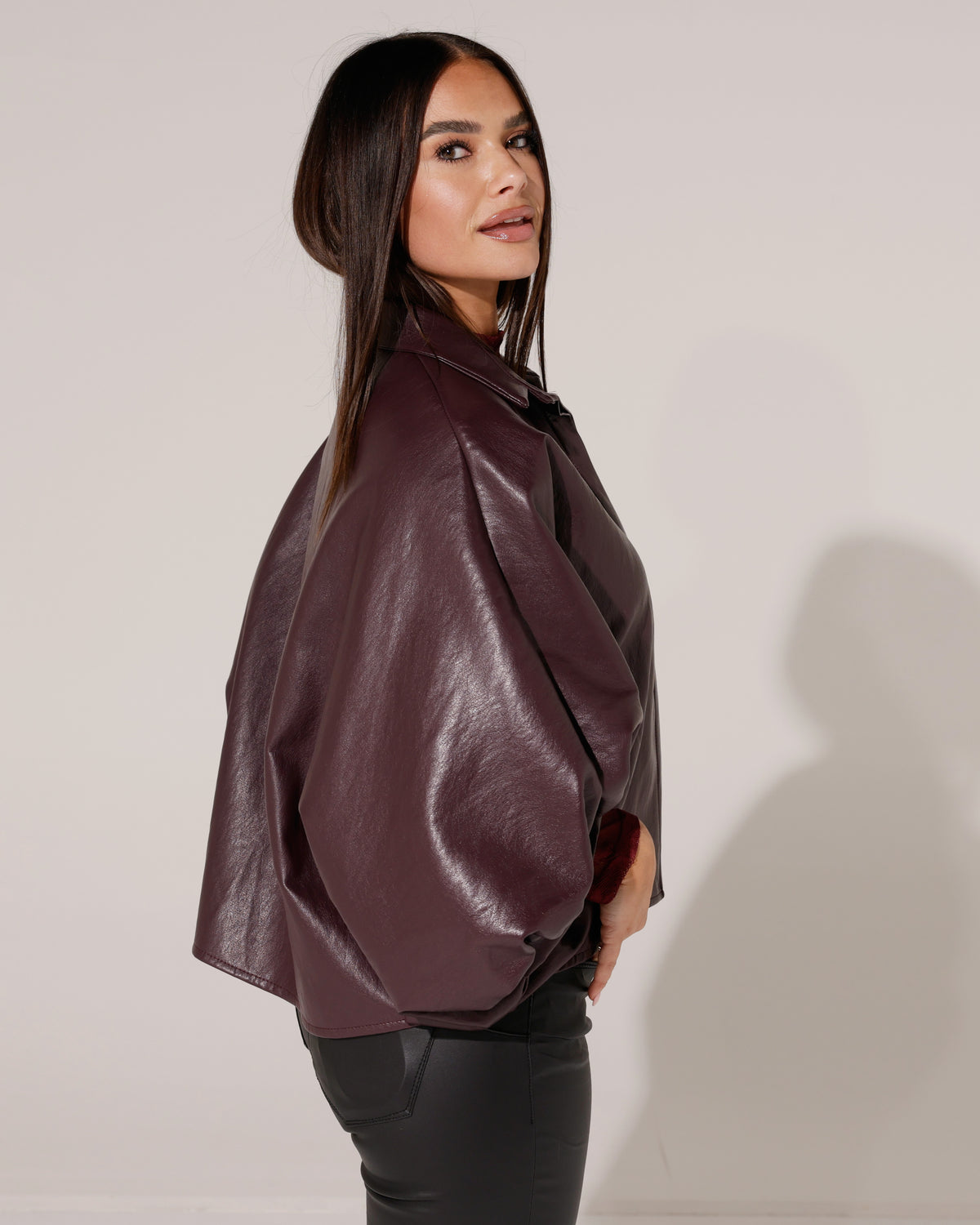 Leatherlook blouse Billy Aubergine
