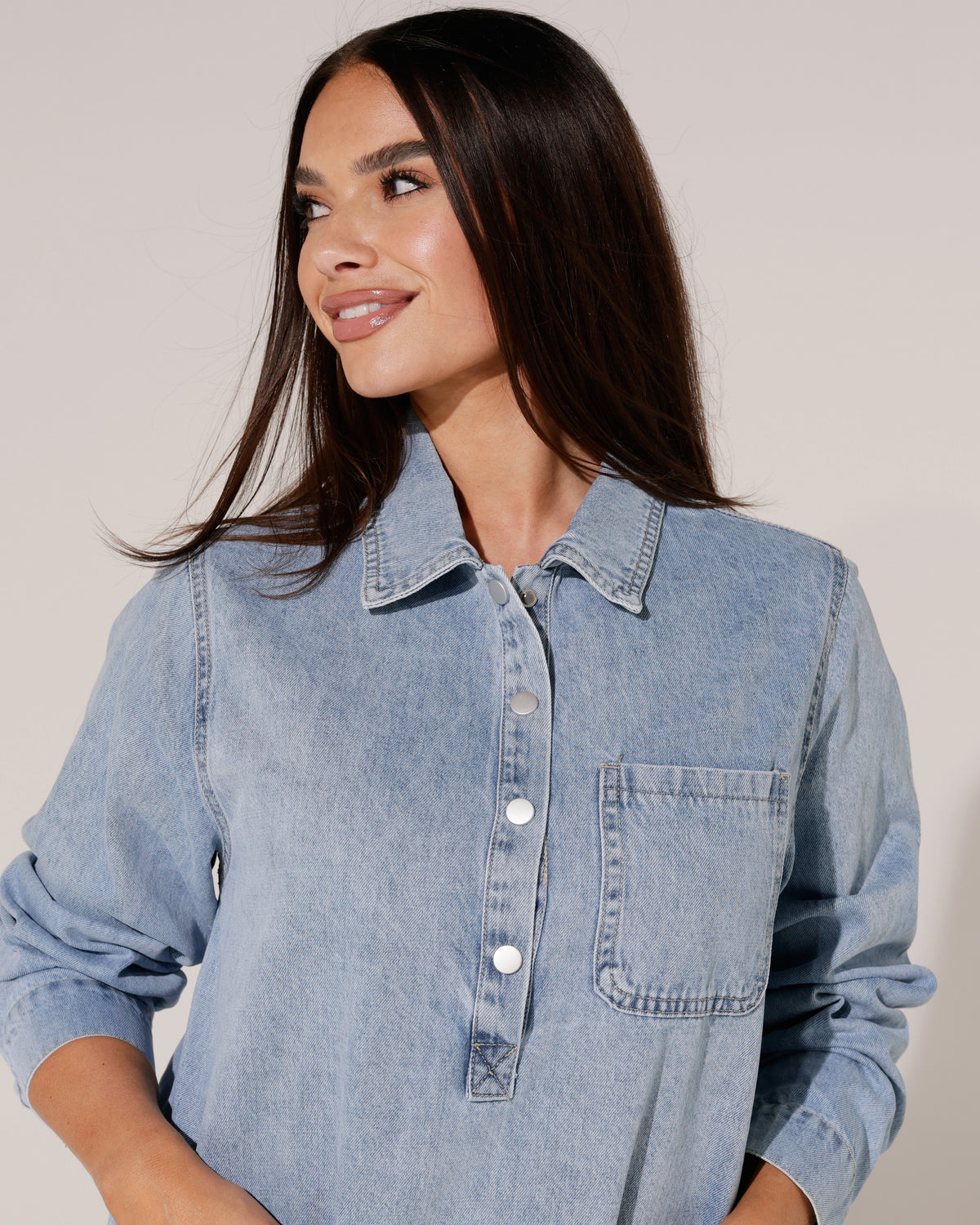 Denim jurk met hals Lys Blauw