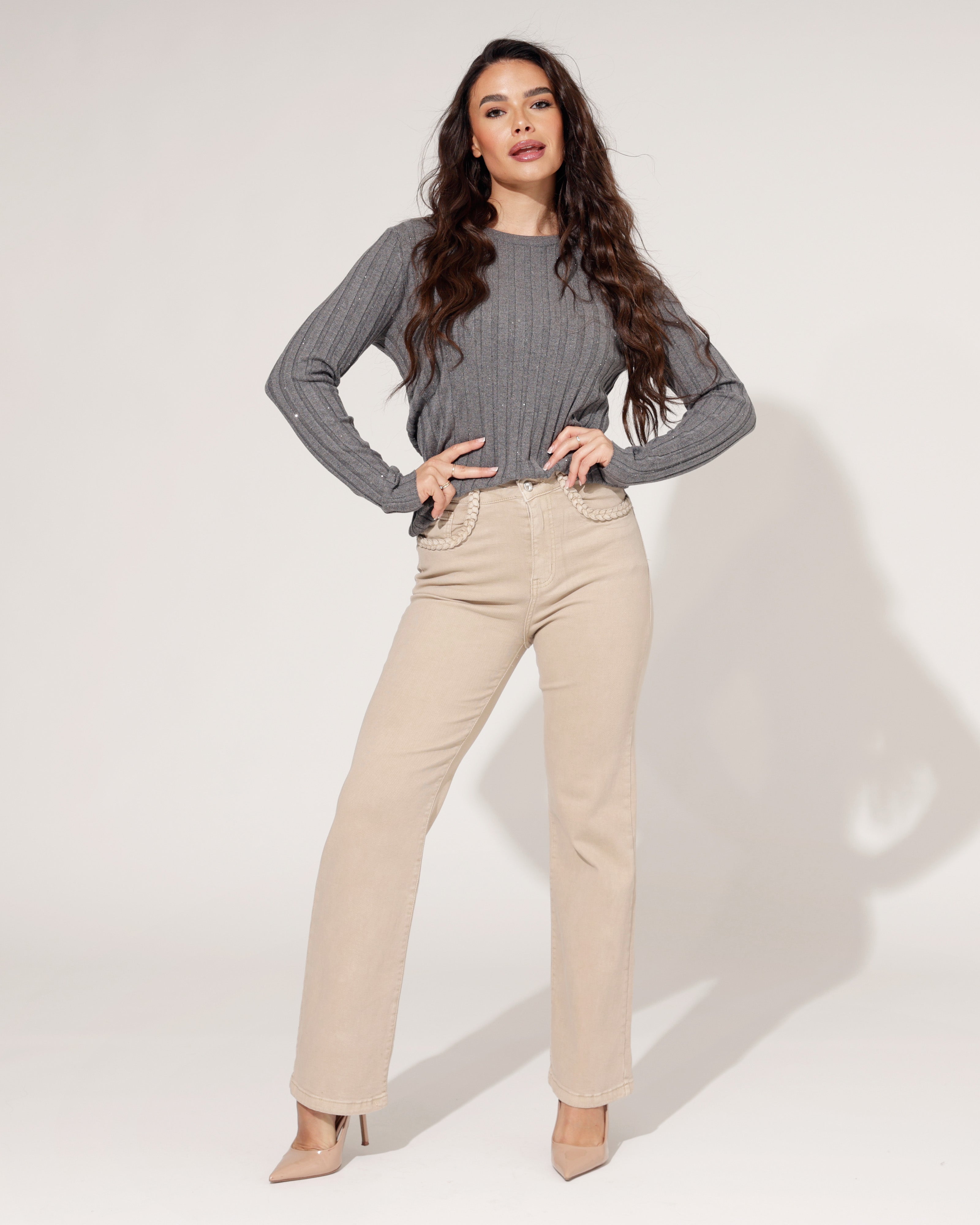 Top met glitters Sterre Donkergrijs