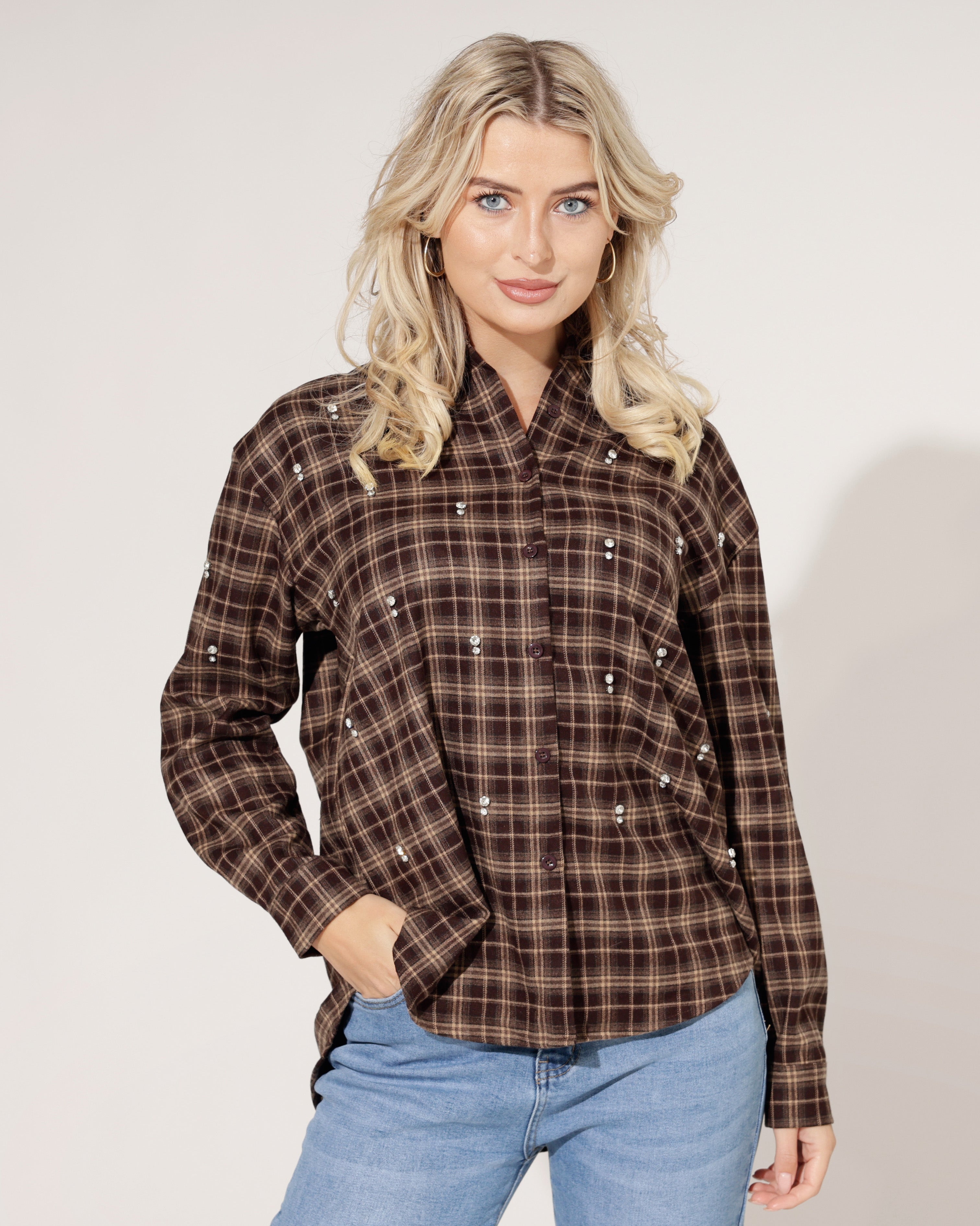 Geruite blouse Marlou Donkerbruin