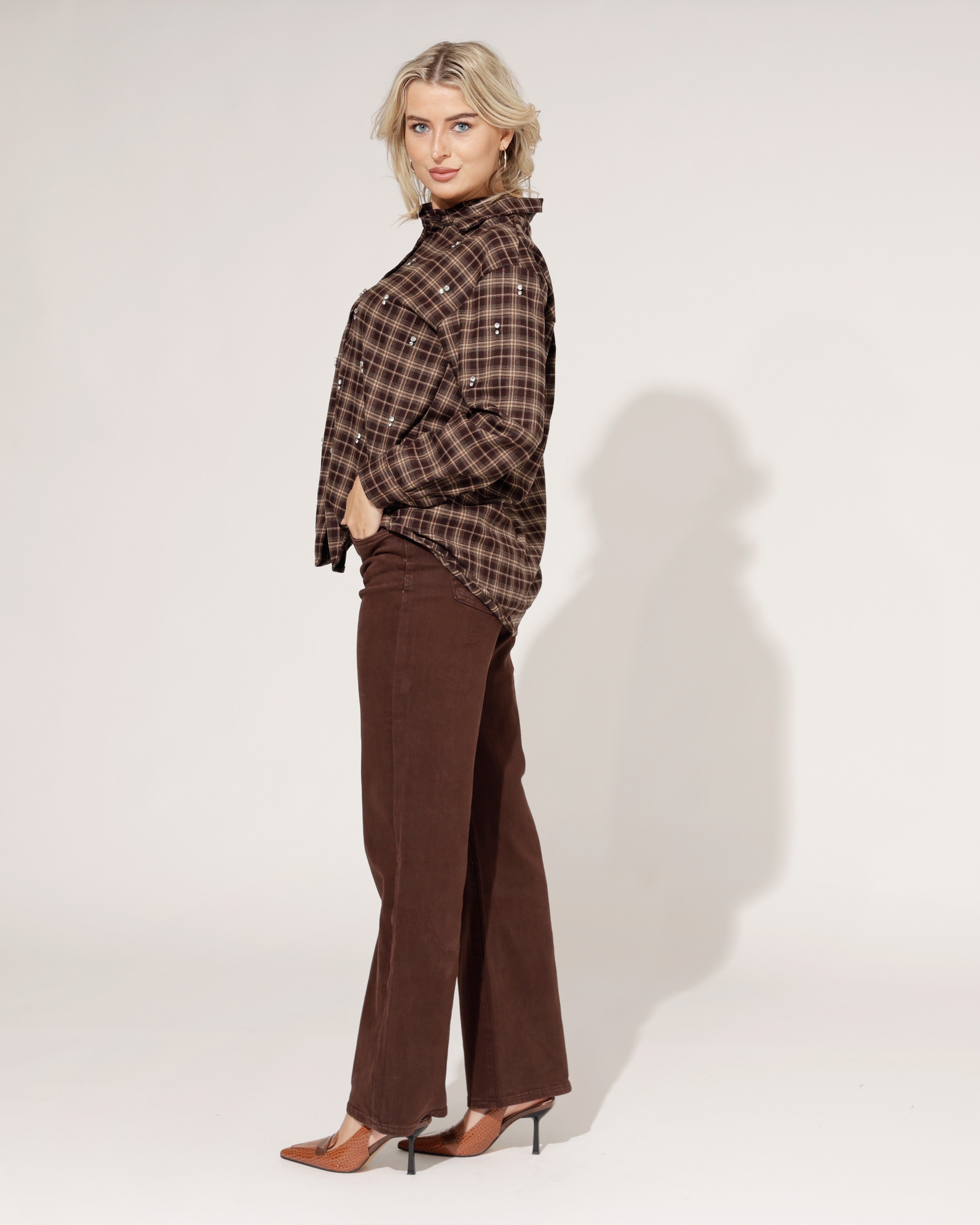 Norfy | Wide leg jeans Jolie-1-26 Donkerbruin