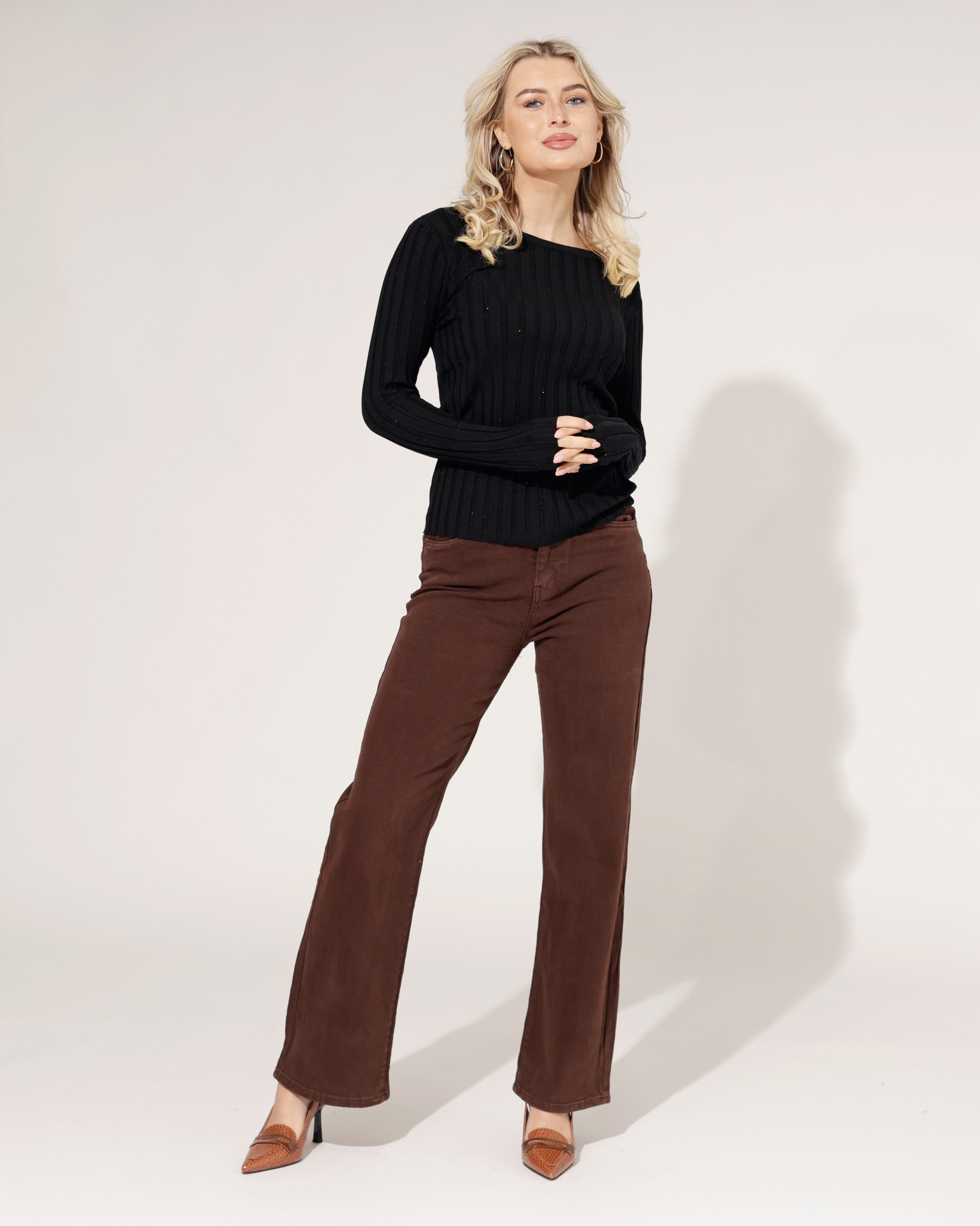 Norfy | Wide leg jeans Jolie-1-26 Donkerbruin