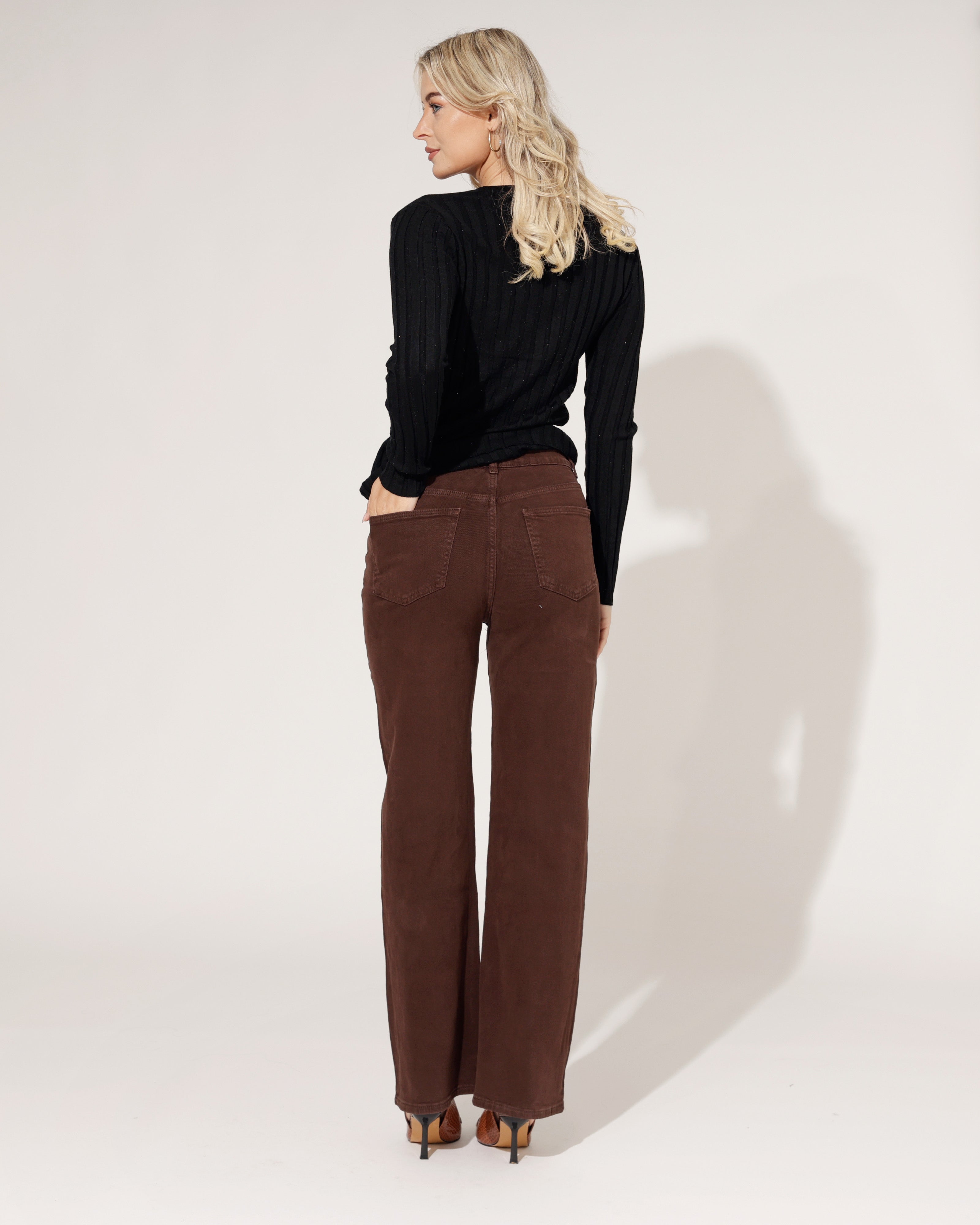 Norfy | Wide leg jeans Jolie-1-26 Donkerbruin