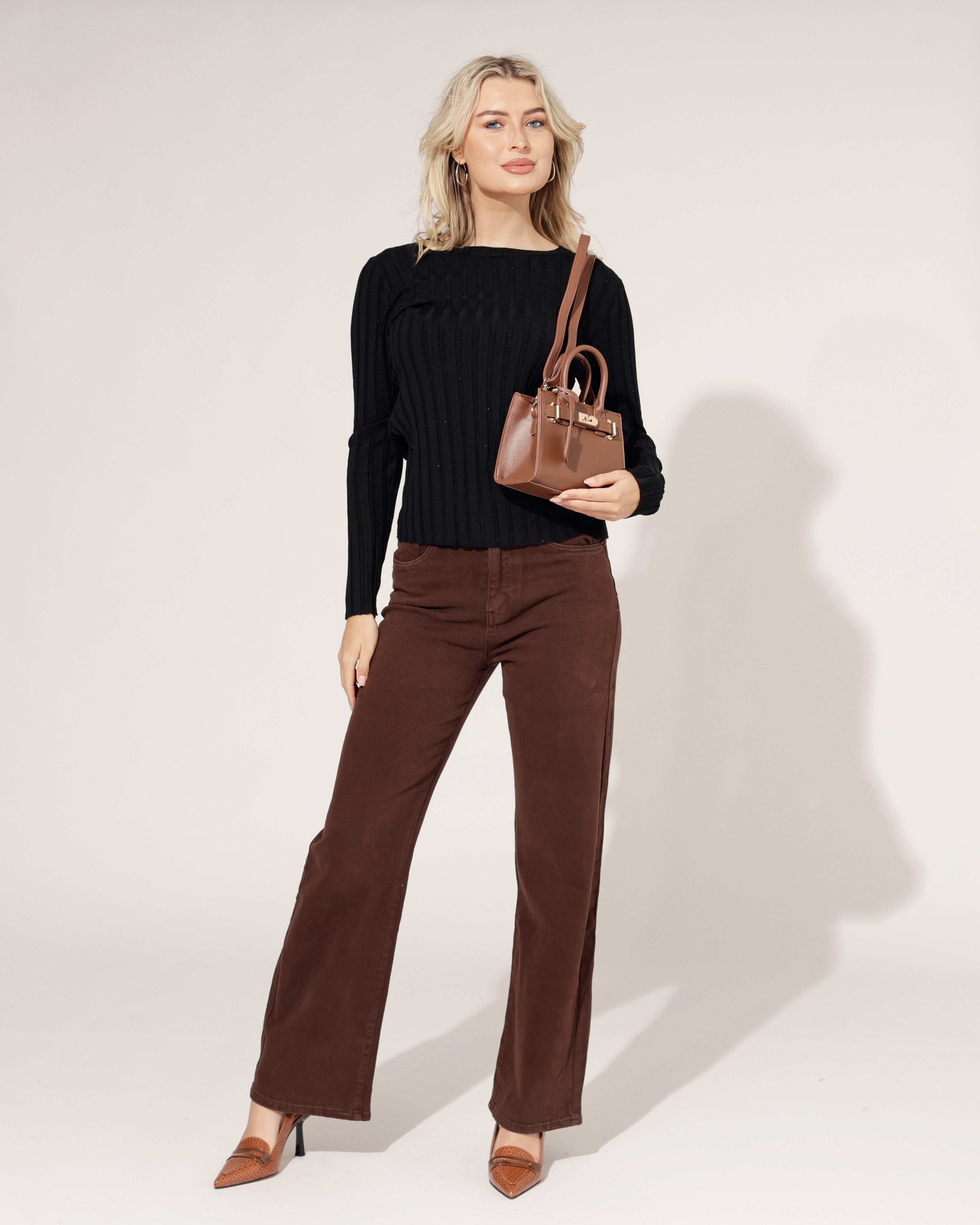 Norfy | Wide leg jeans Jolie-1-26 Donkerbruin