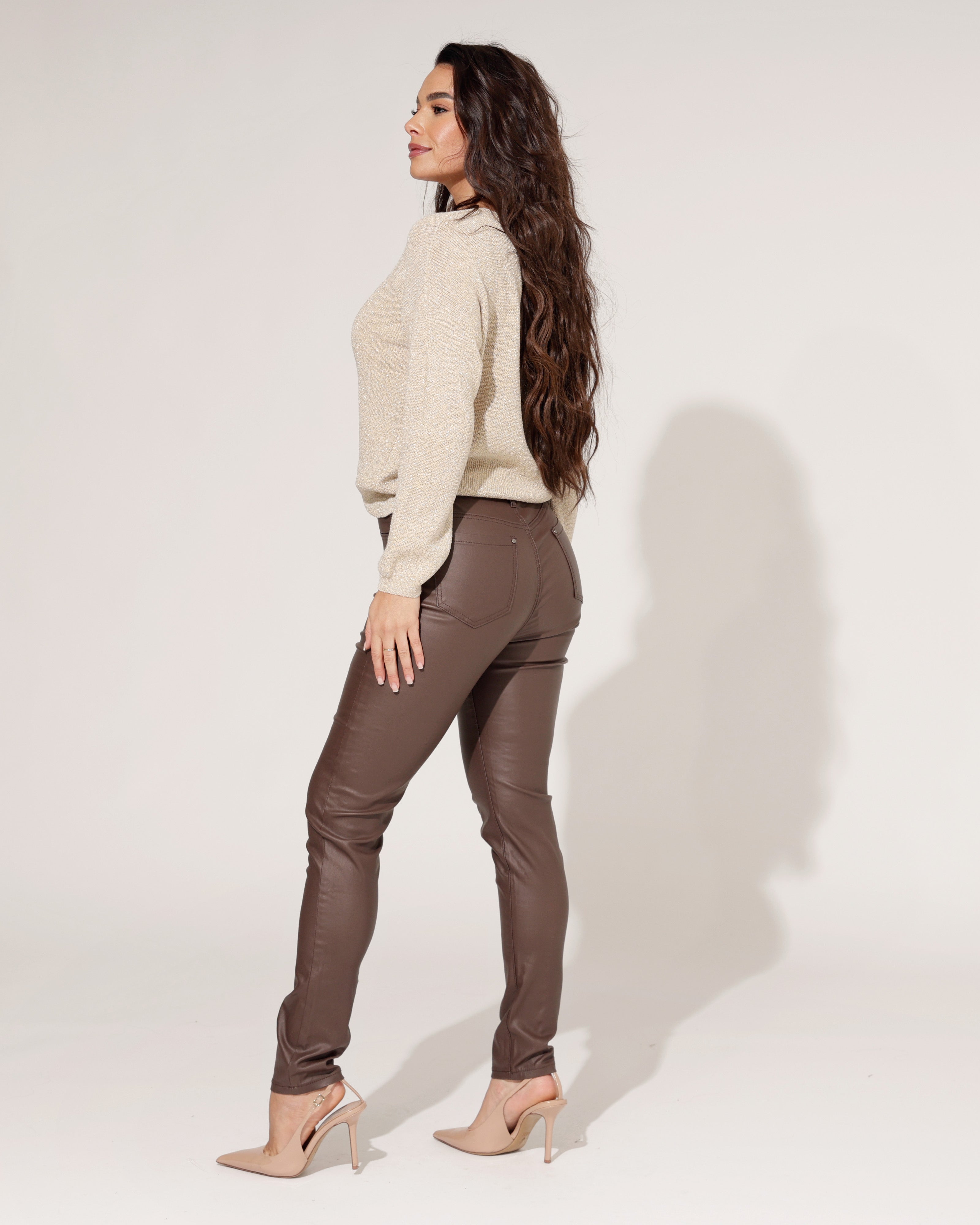 Goodies | Leatherlook broek Daisy-22 Donkerbruin