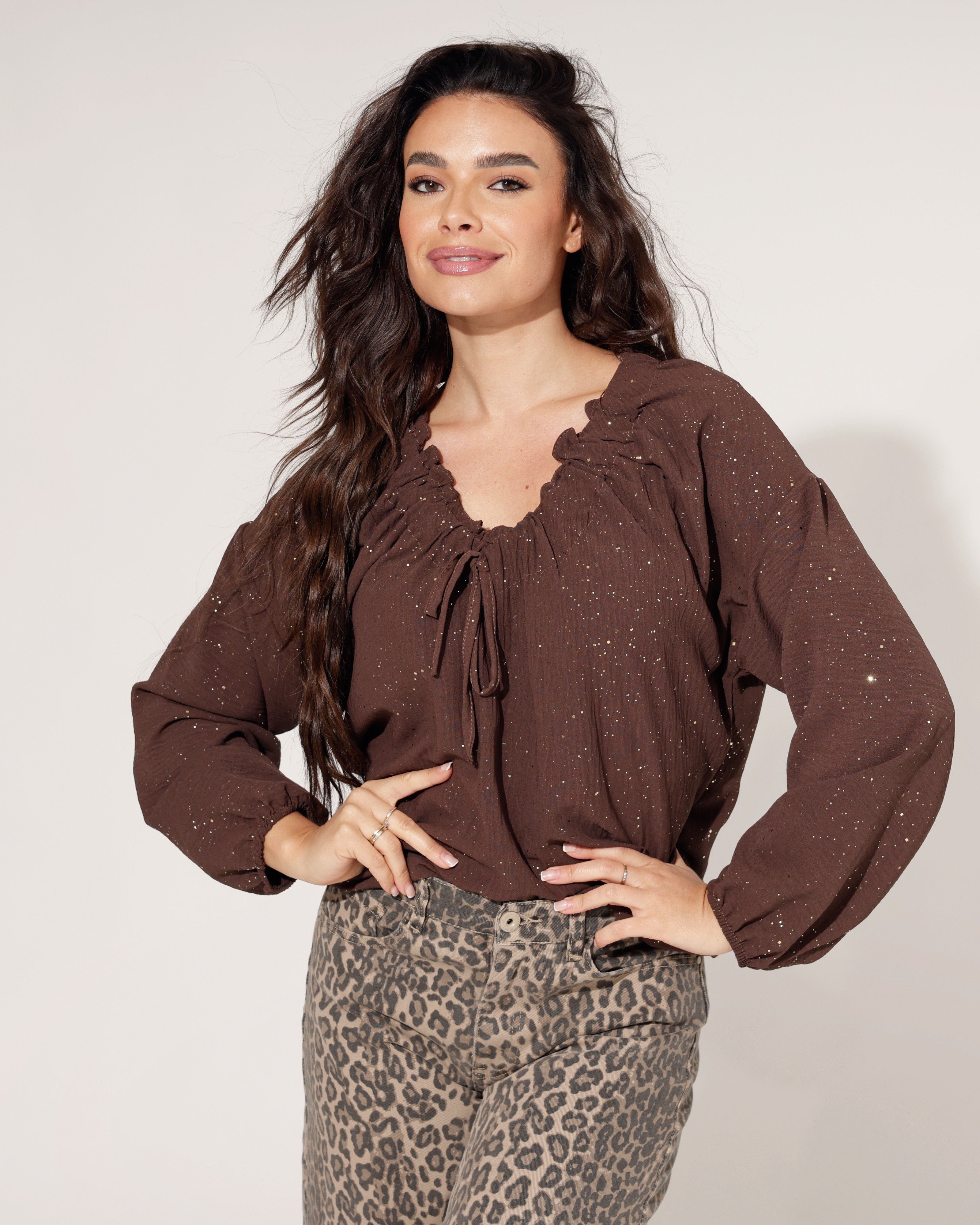 Glitter top Jilley Donkerbruin