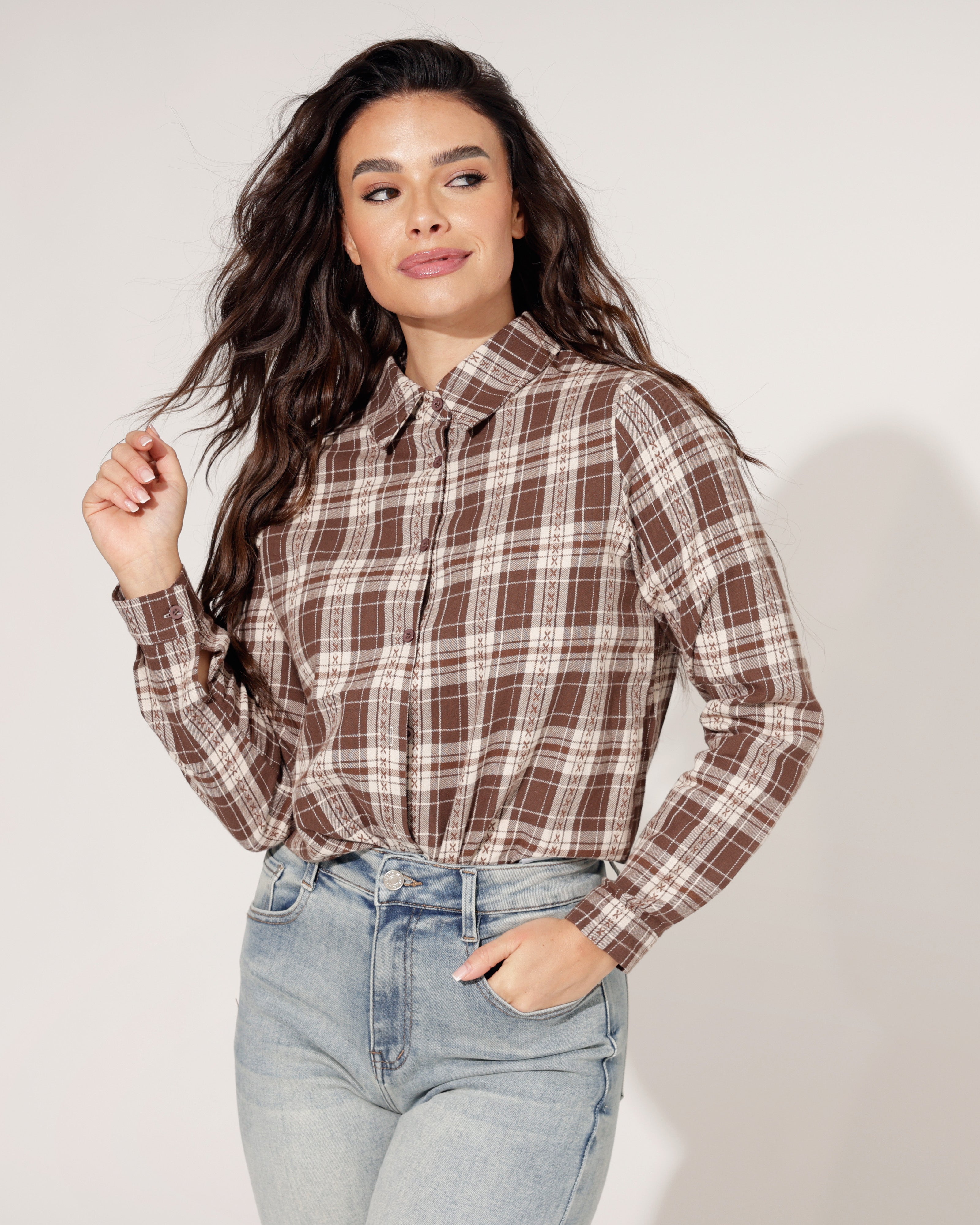 Geruite blouse Jenna Bruin