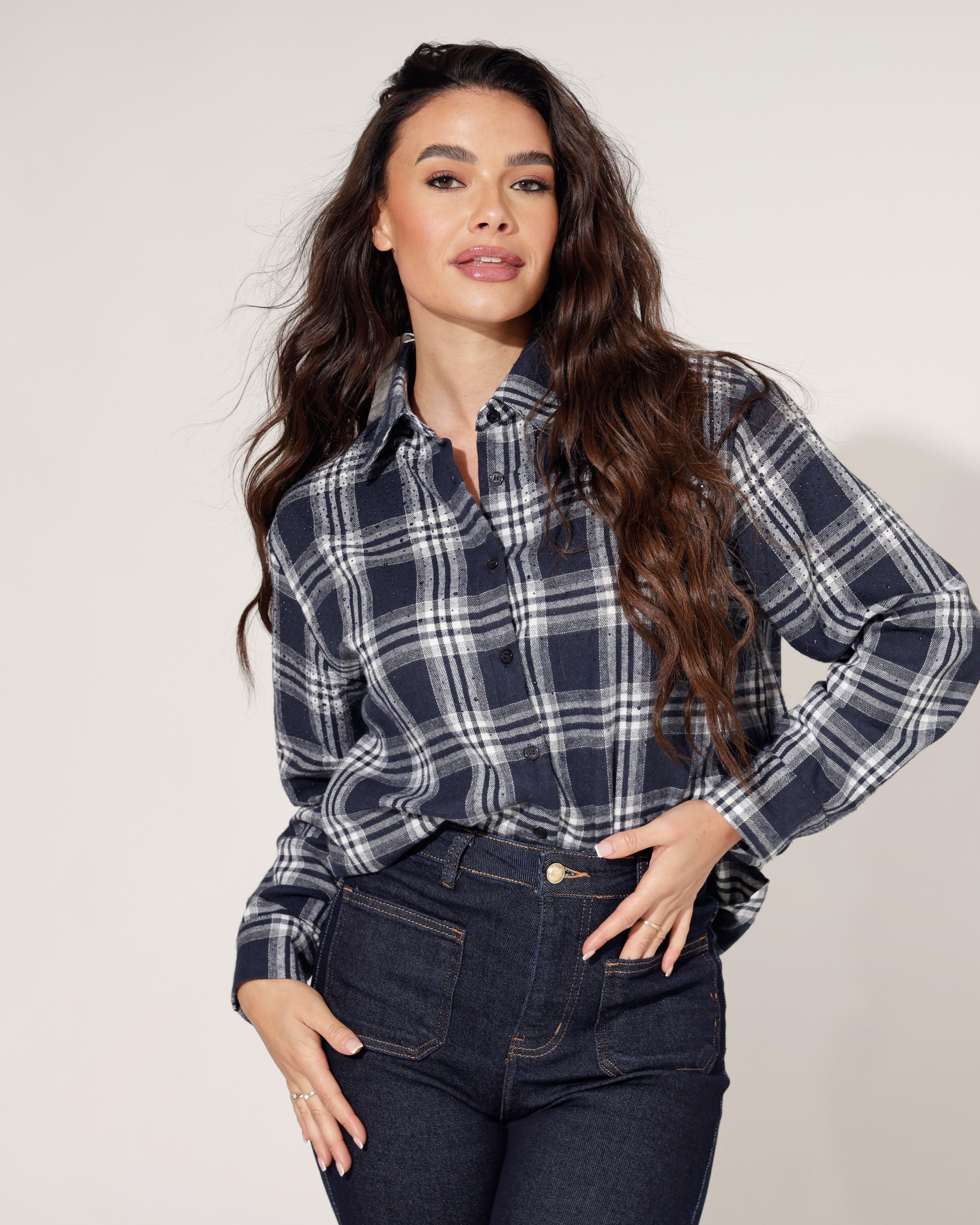 Geruite blouse Lindey Donkerblauw