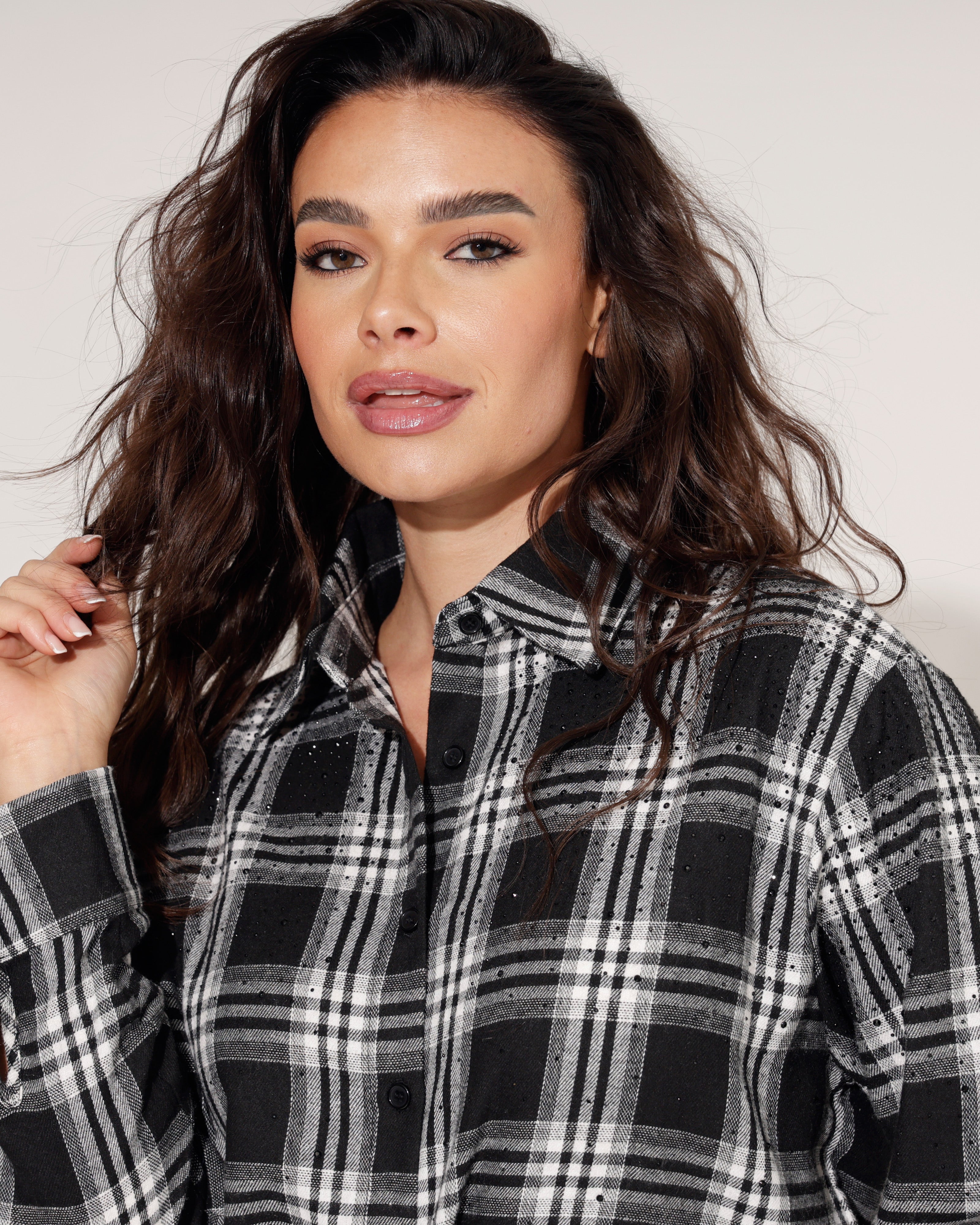 Geruite blouse Lindey Zwart