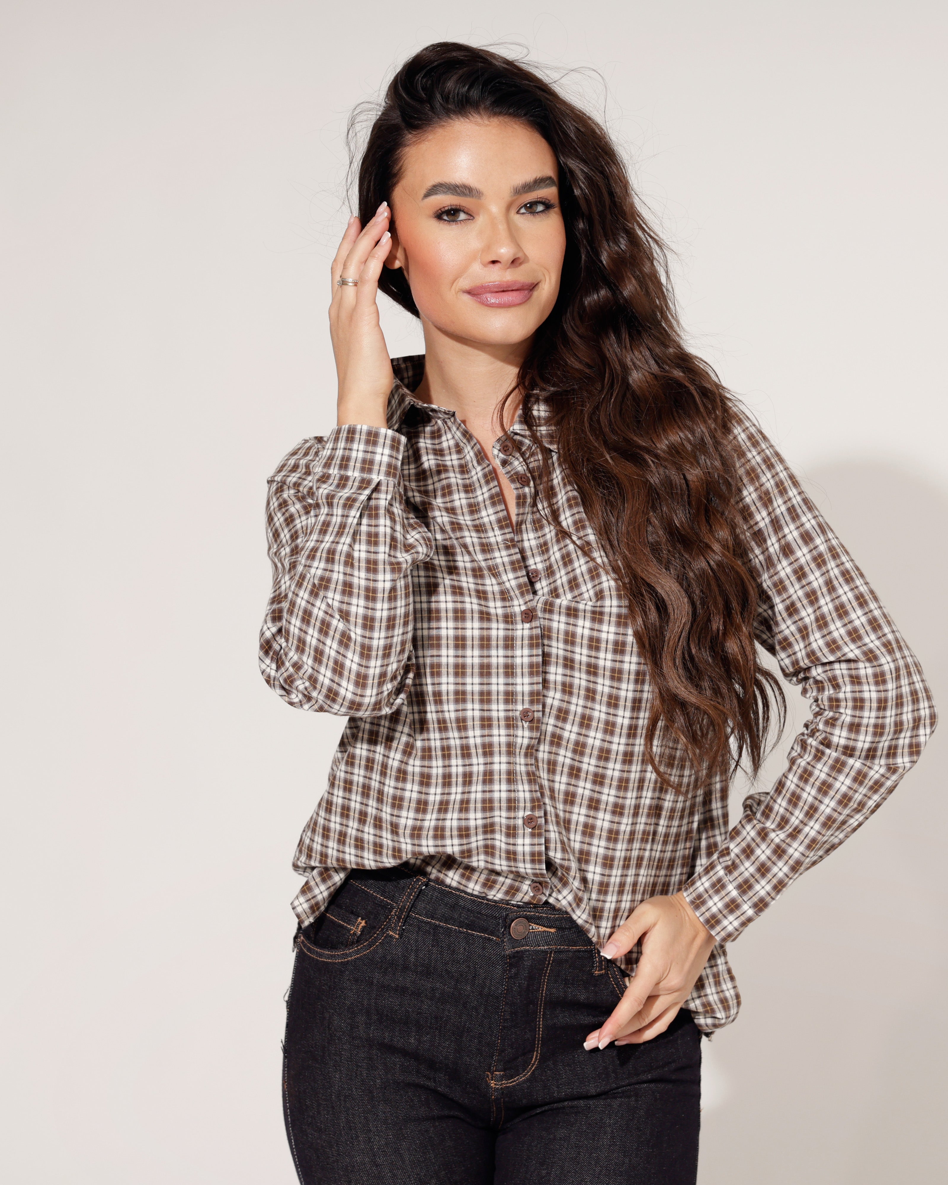 Geruite blouse Bella Donkerbruin