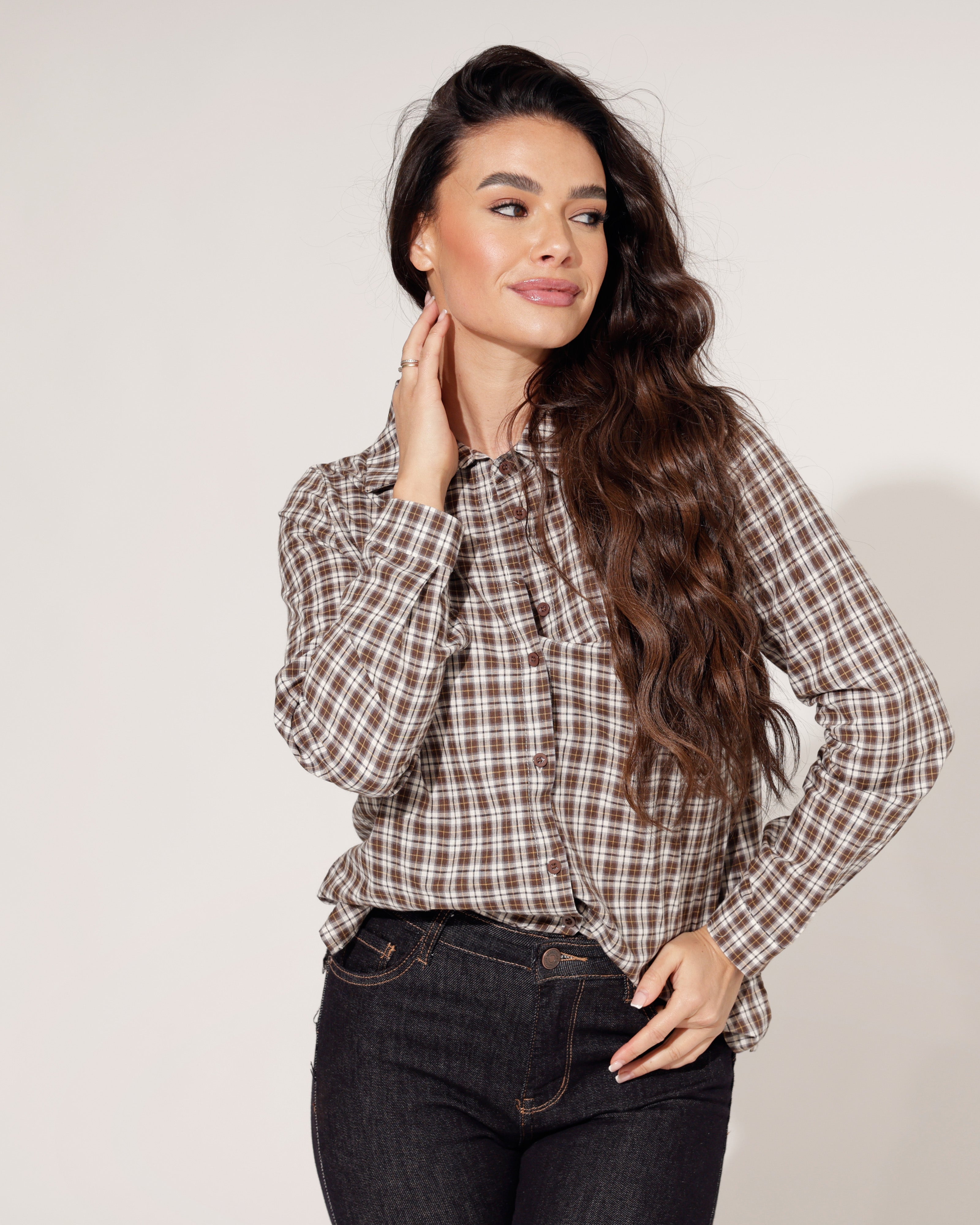 Geruite blouse Bella Donkerbruin