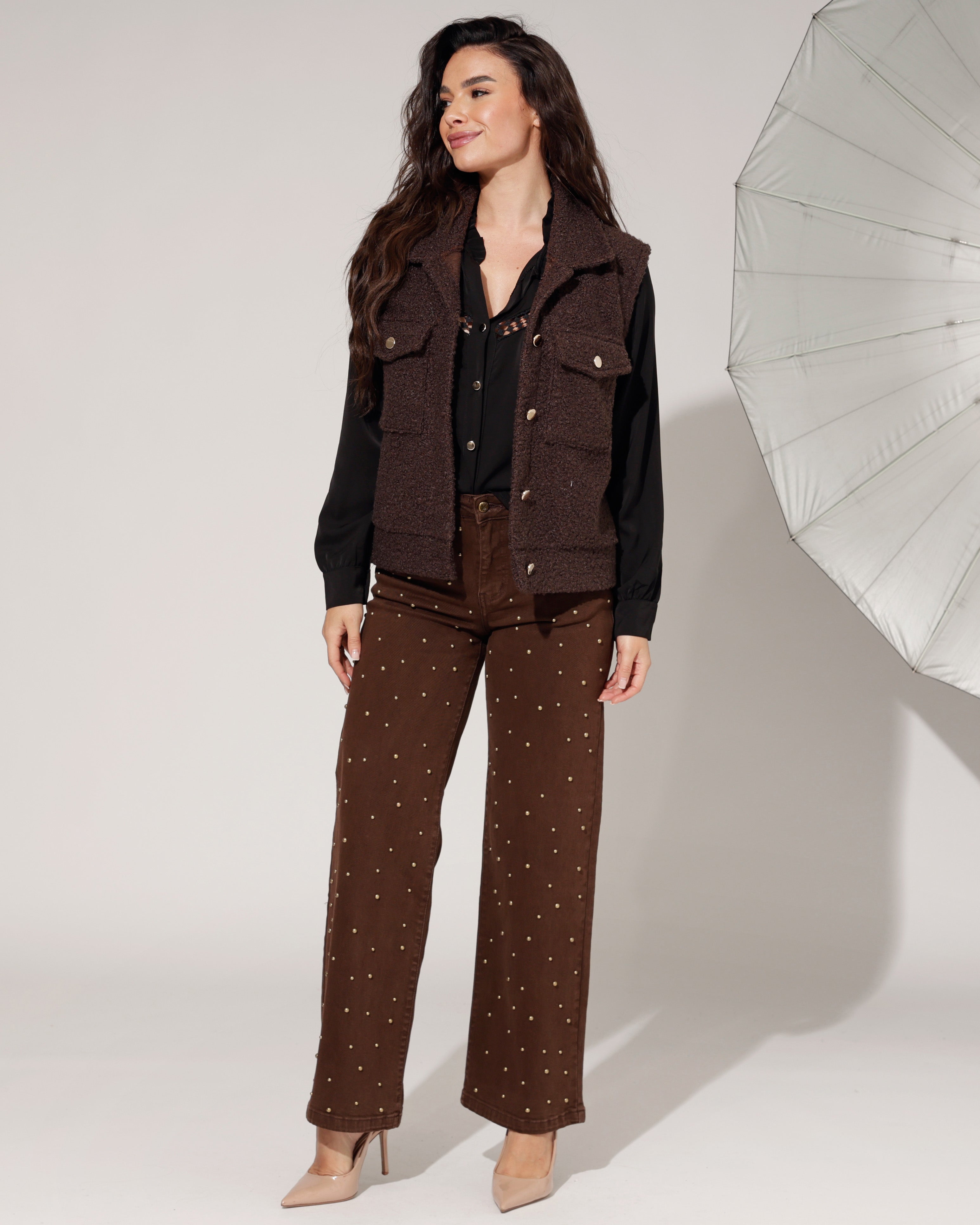 Teddy gilet Nomae Donkerbruin