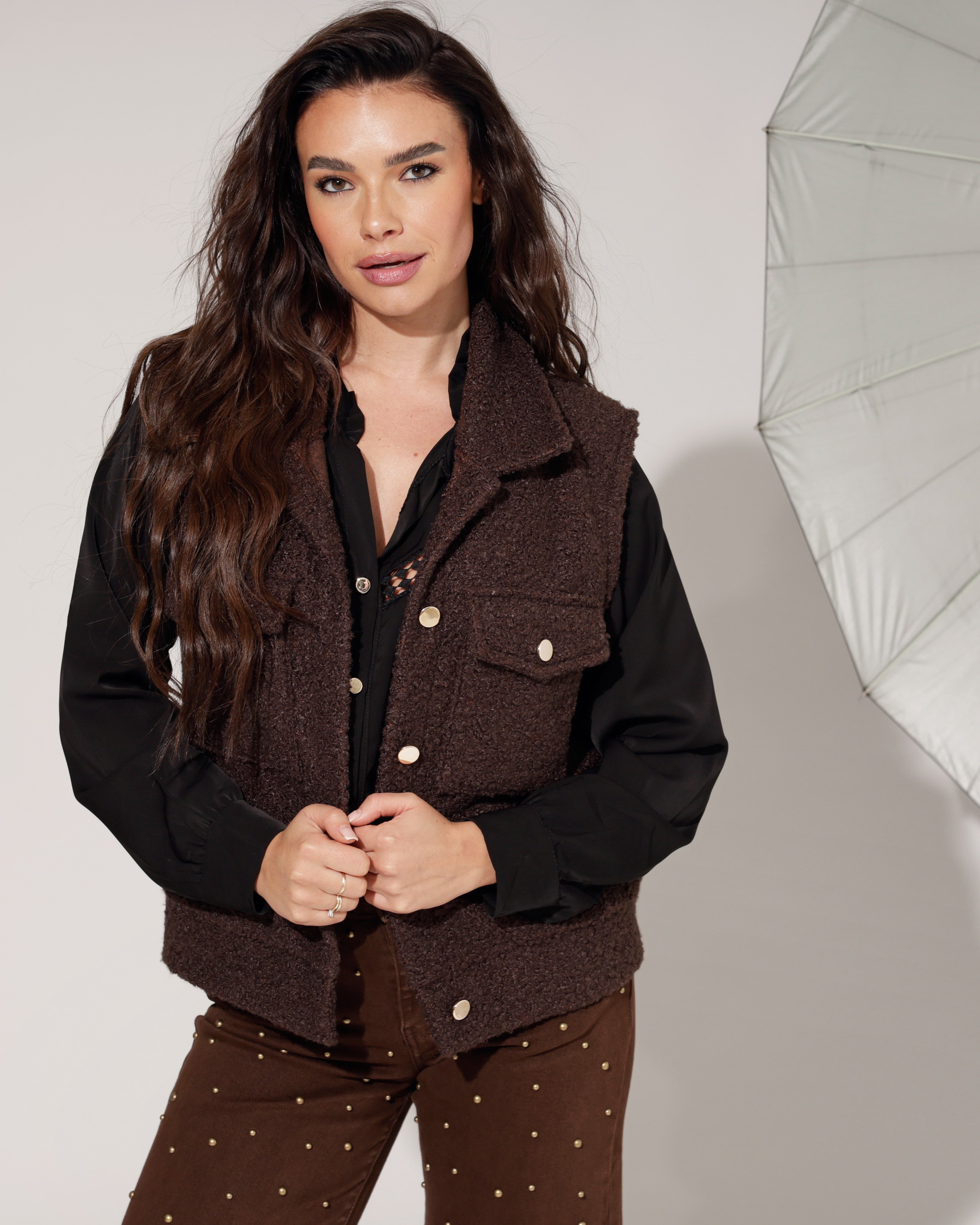 Teddy gilet Nomae Donkerbruin