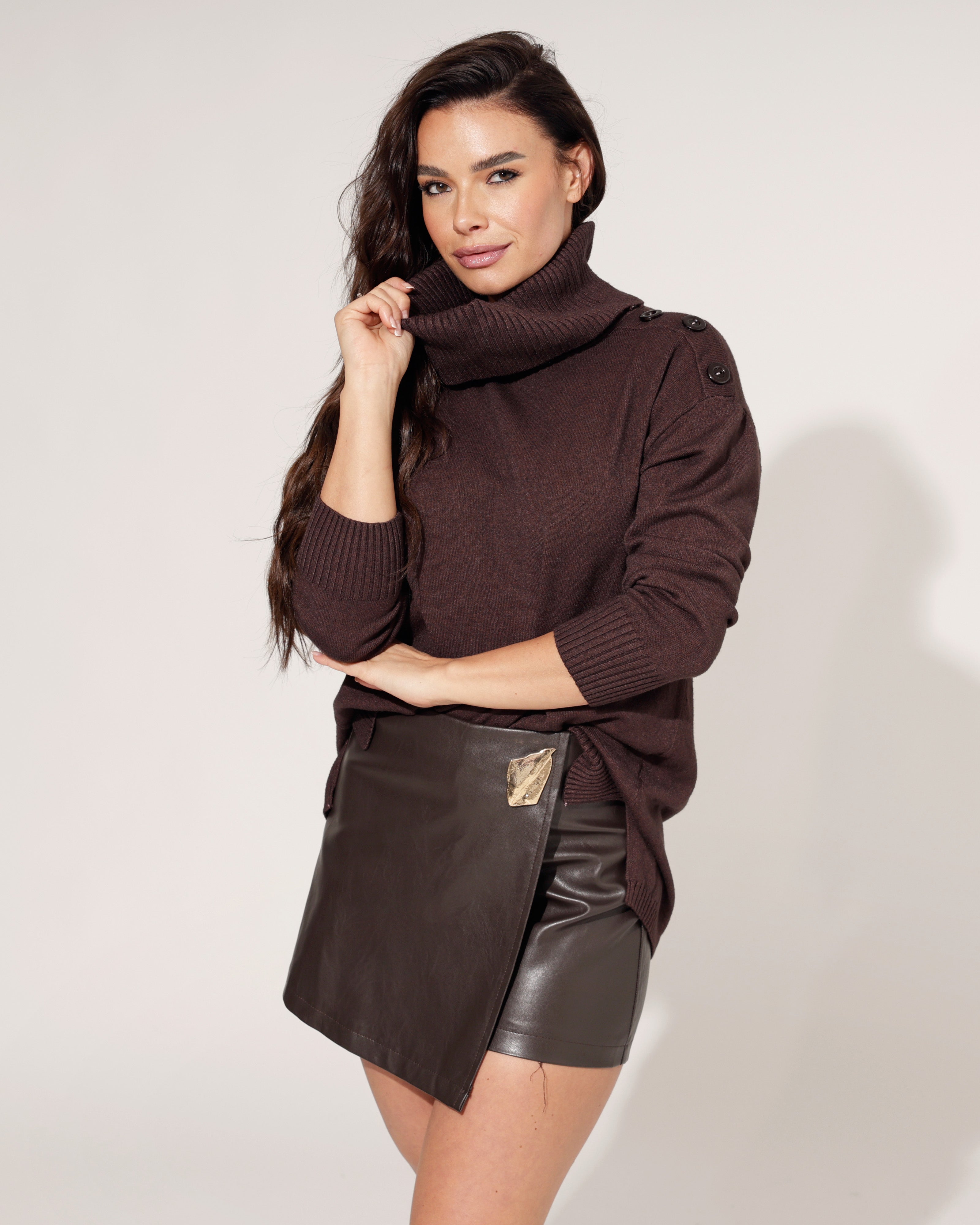 Leatherlook skort Felice Donkerbruin
