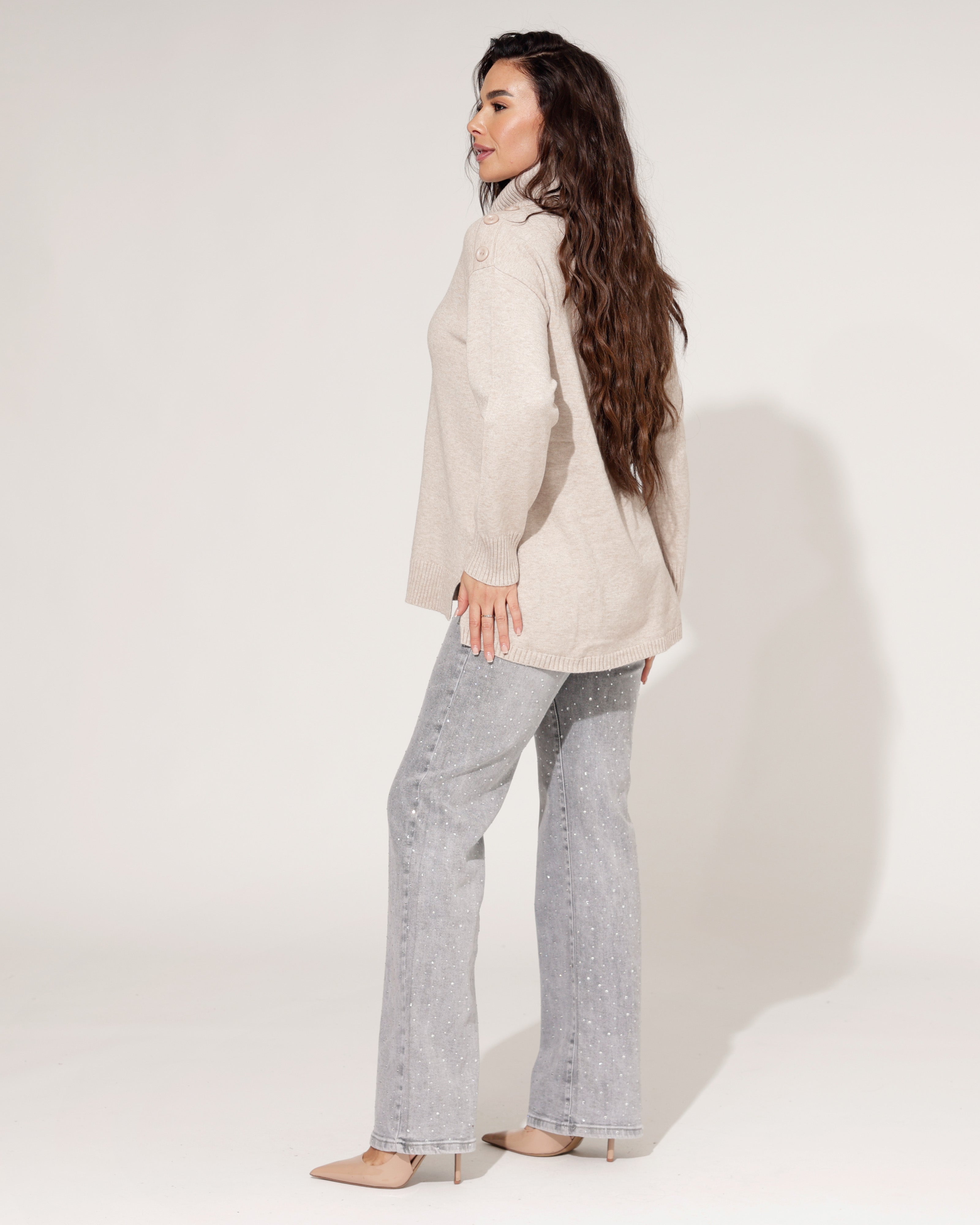 Hello Miss | Wide leg jeans met strass Jolien Grijs