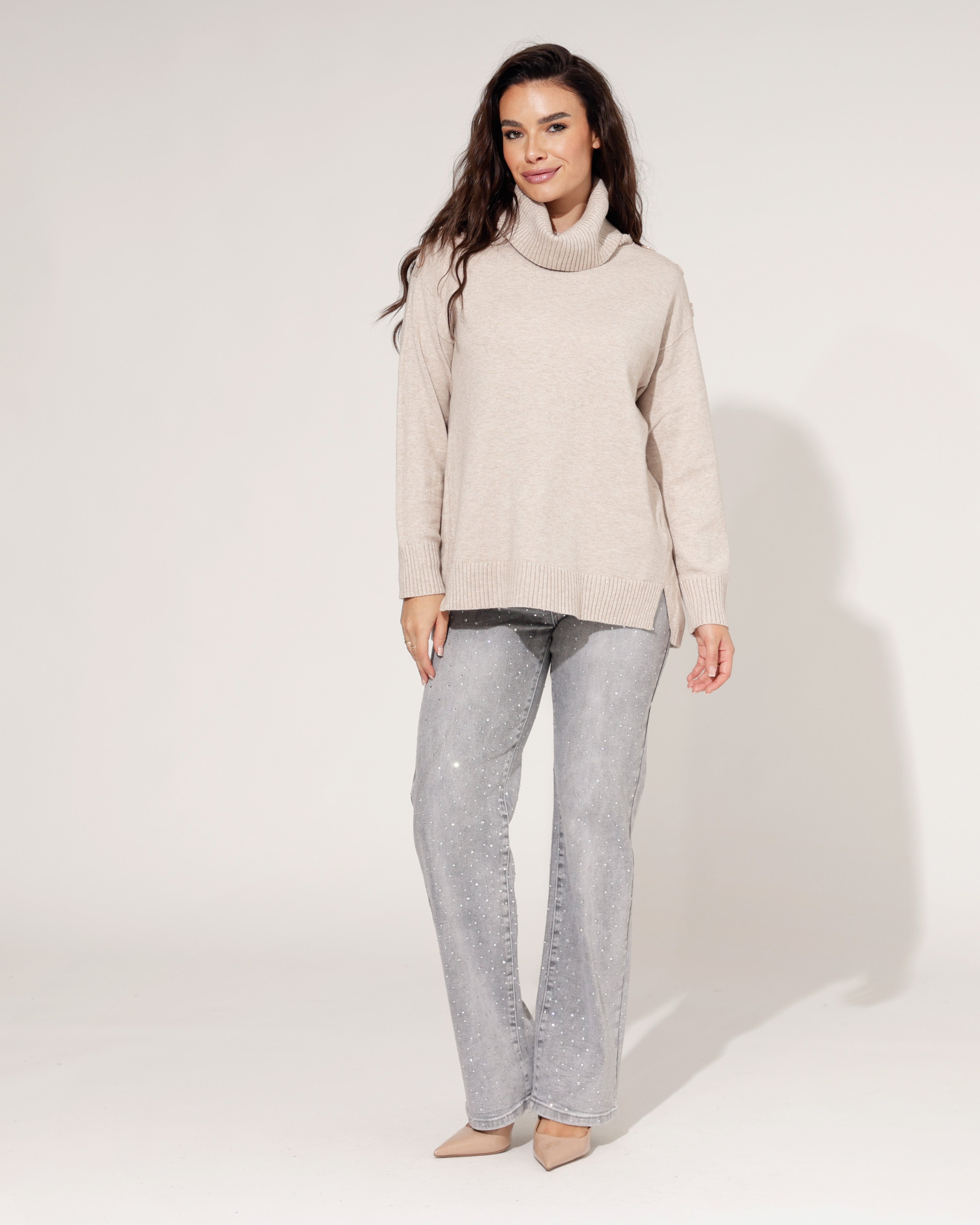 Hello Miss | Wide leg jeans met strass Jolien Grijs