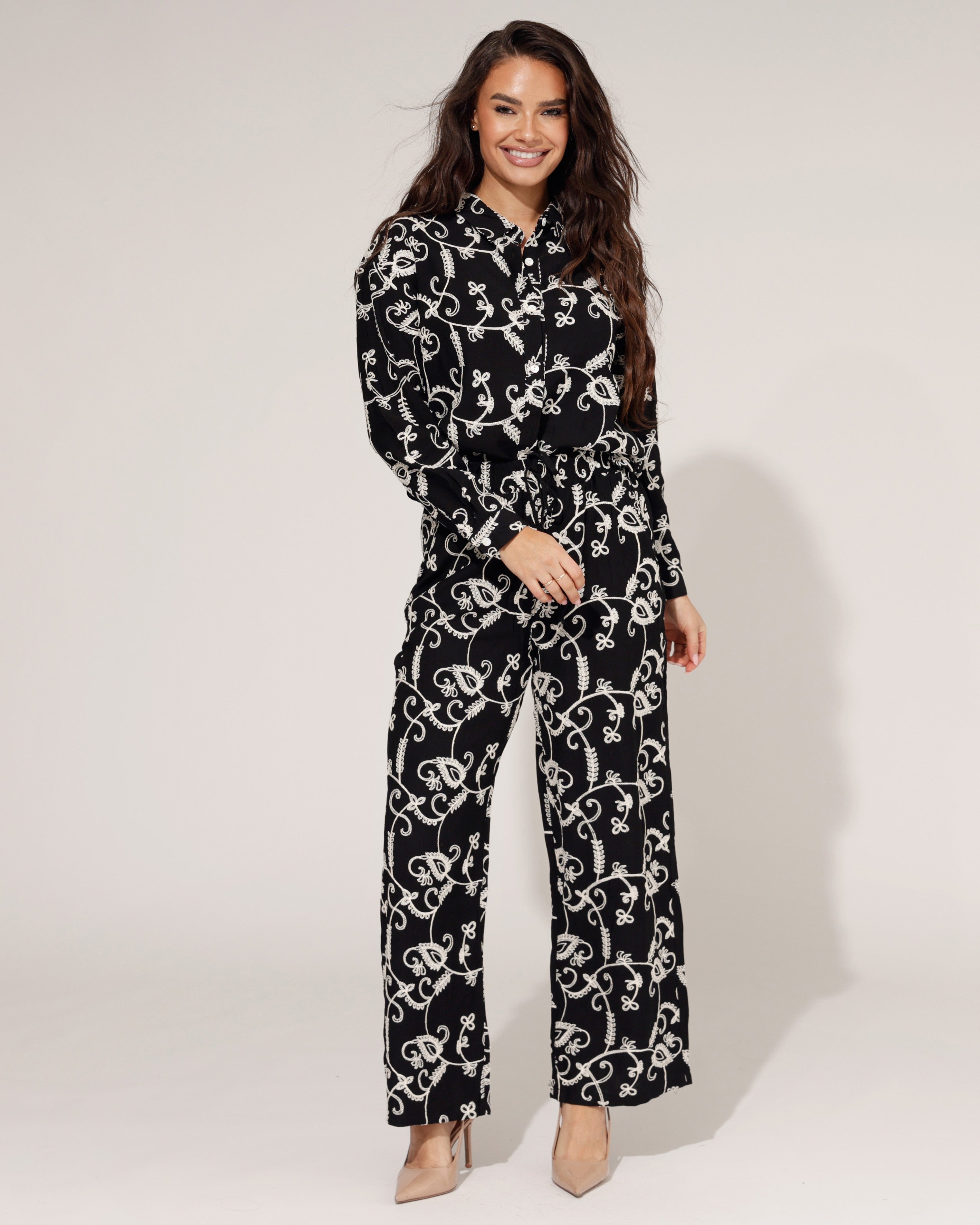 Trendy zwarte set dames met all-over print en elastische taille - 3