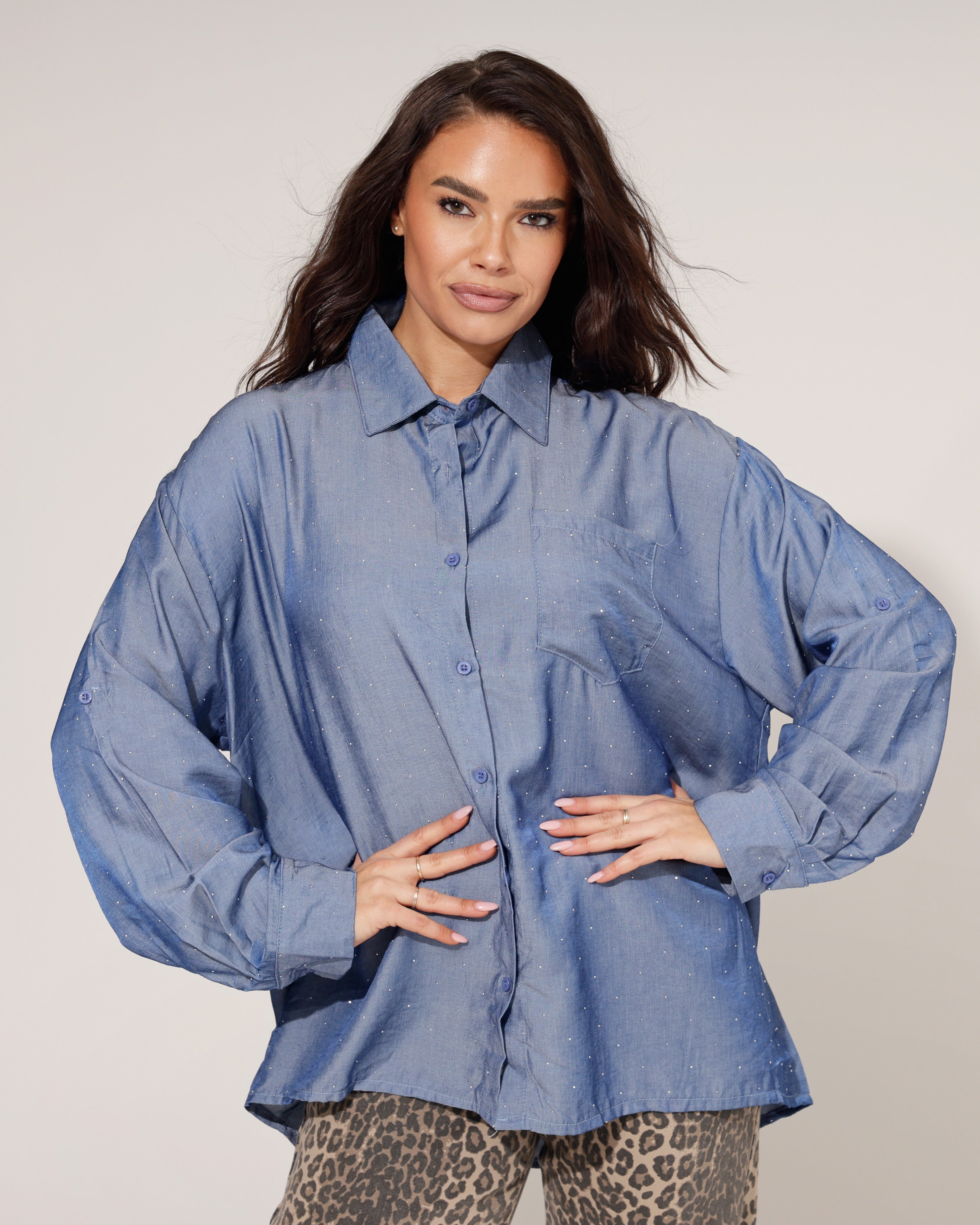 Spijkerblouse Met Glitters Gigi Donkerblauw