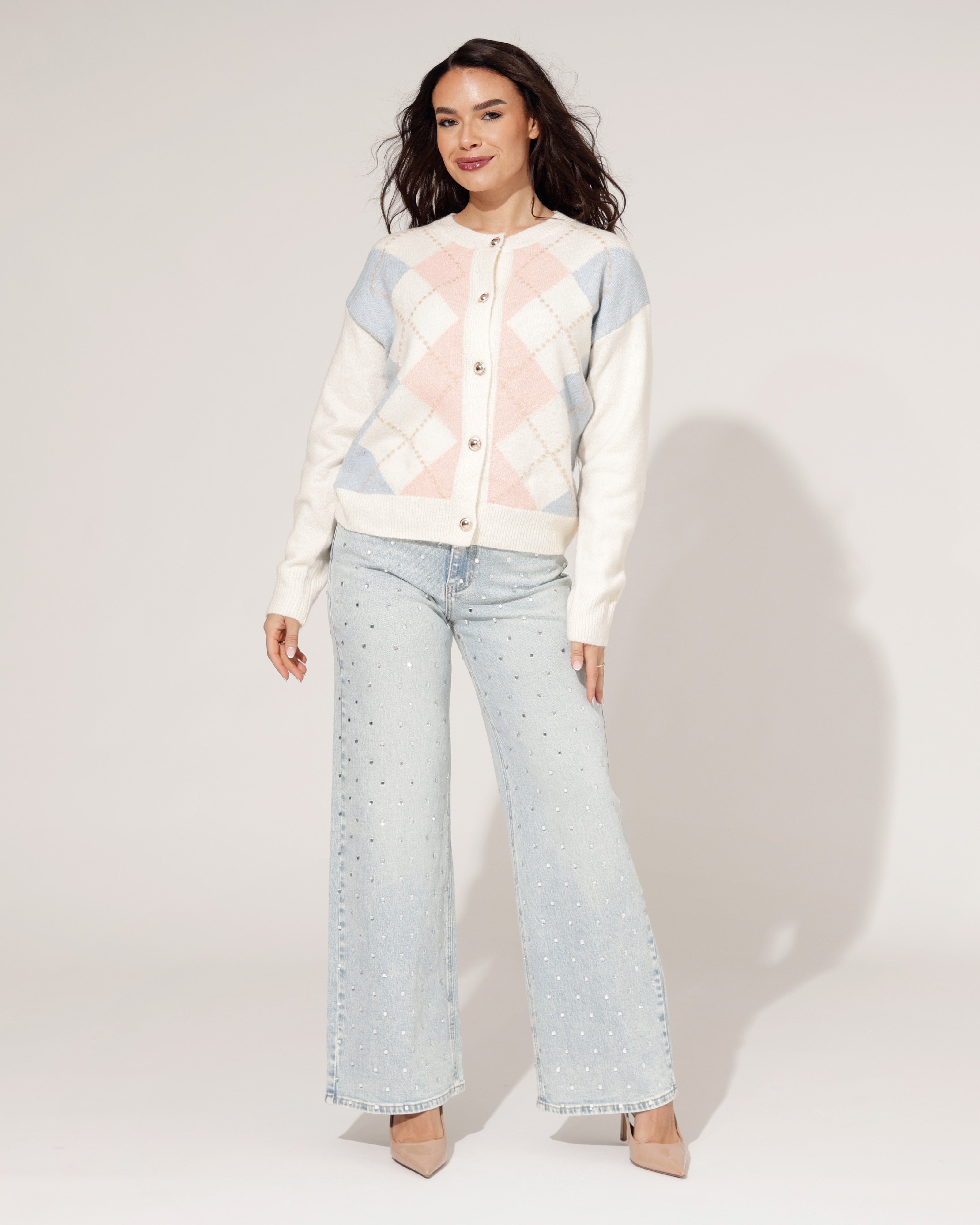 Queen Hearts | Wide leg jeans Rhinestones all over Tina Blauw