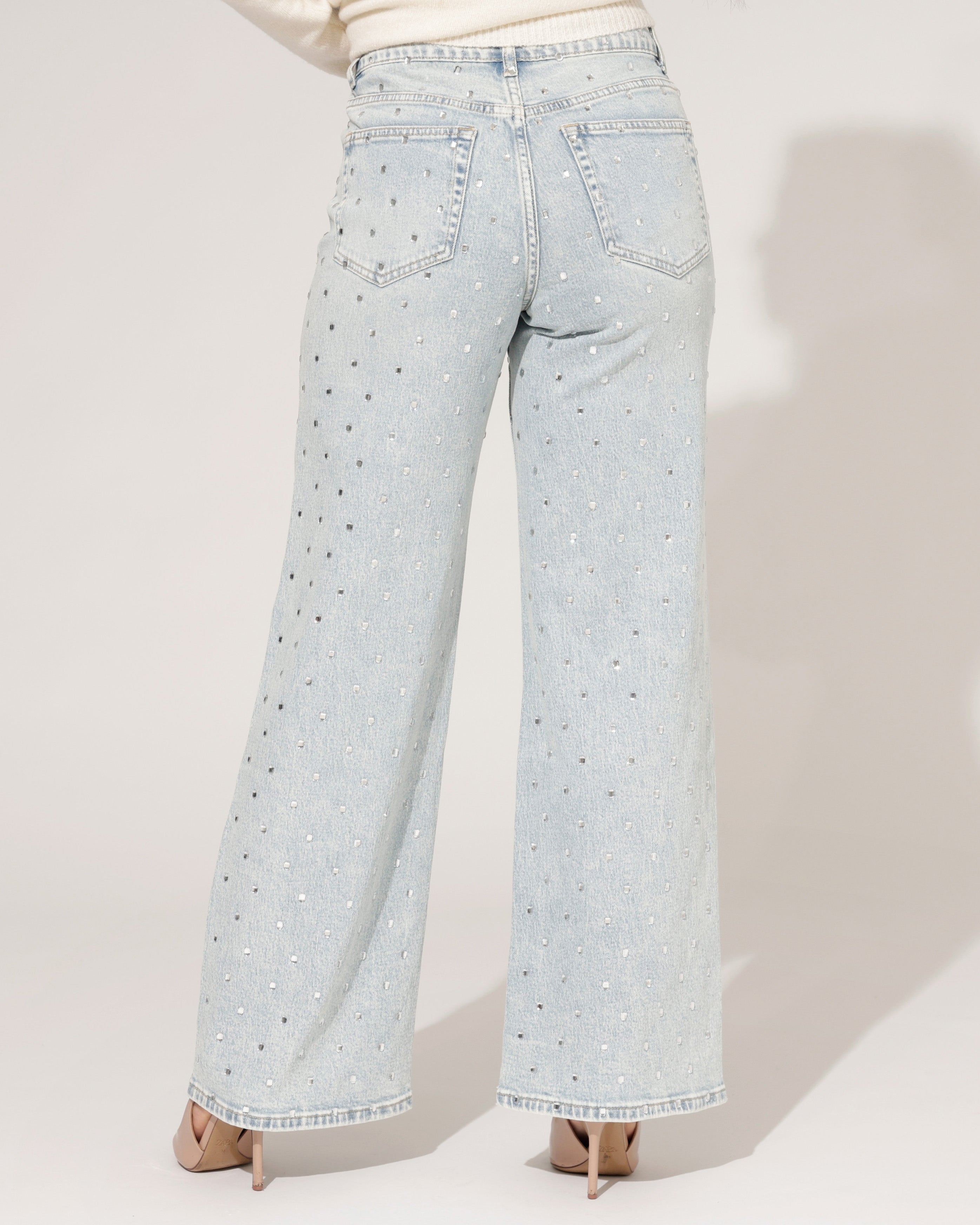 Queen Hearts | Wide leg jeans Rhinestones all over Tina Blauw