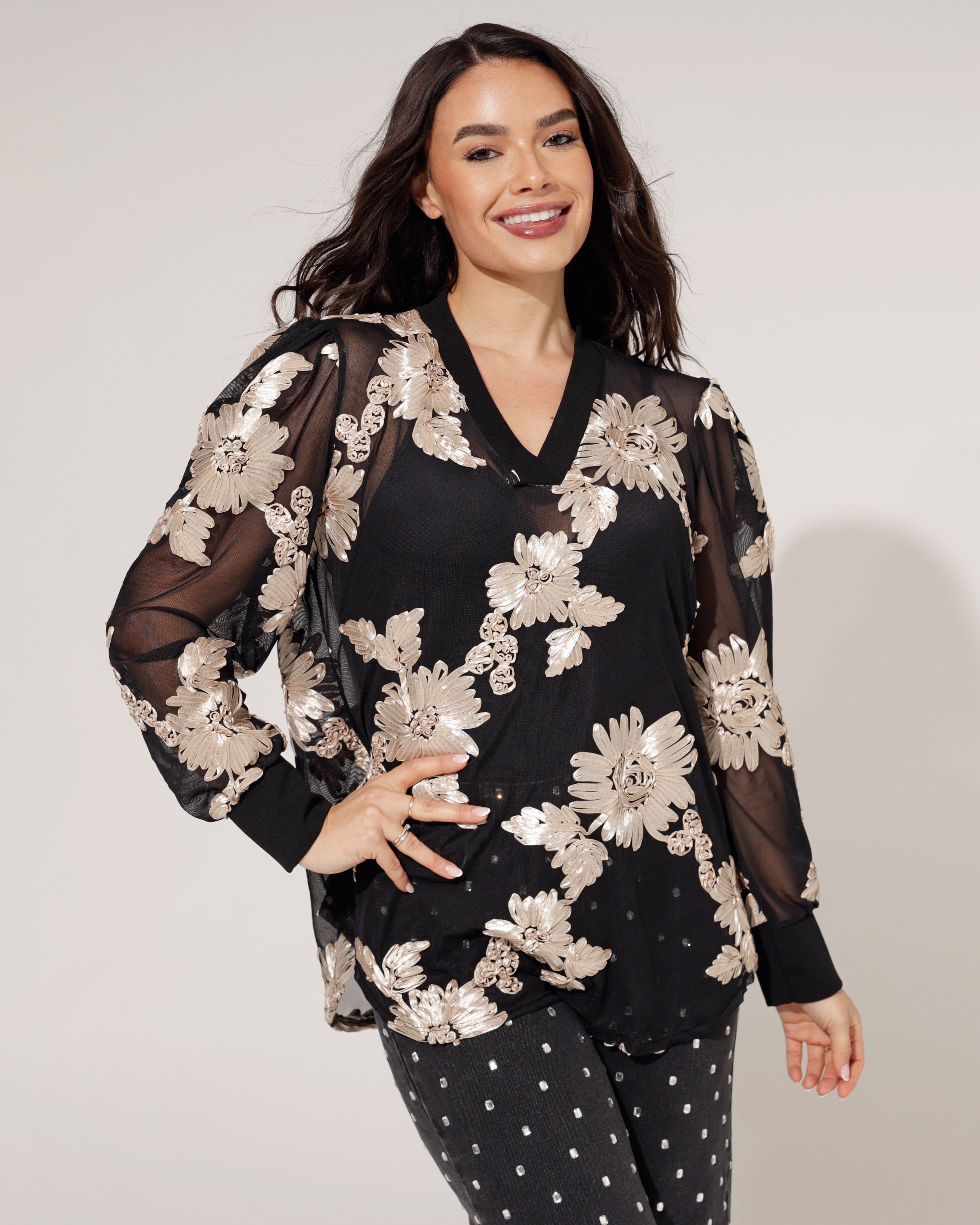 Top Cheryl Zwart/ Goud