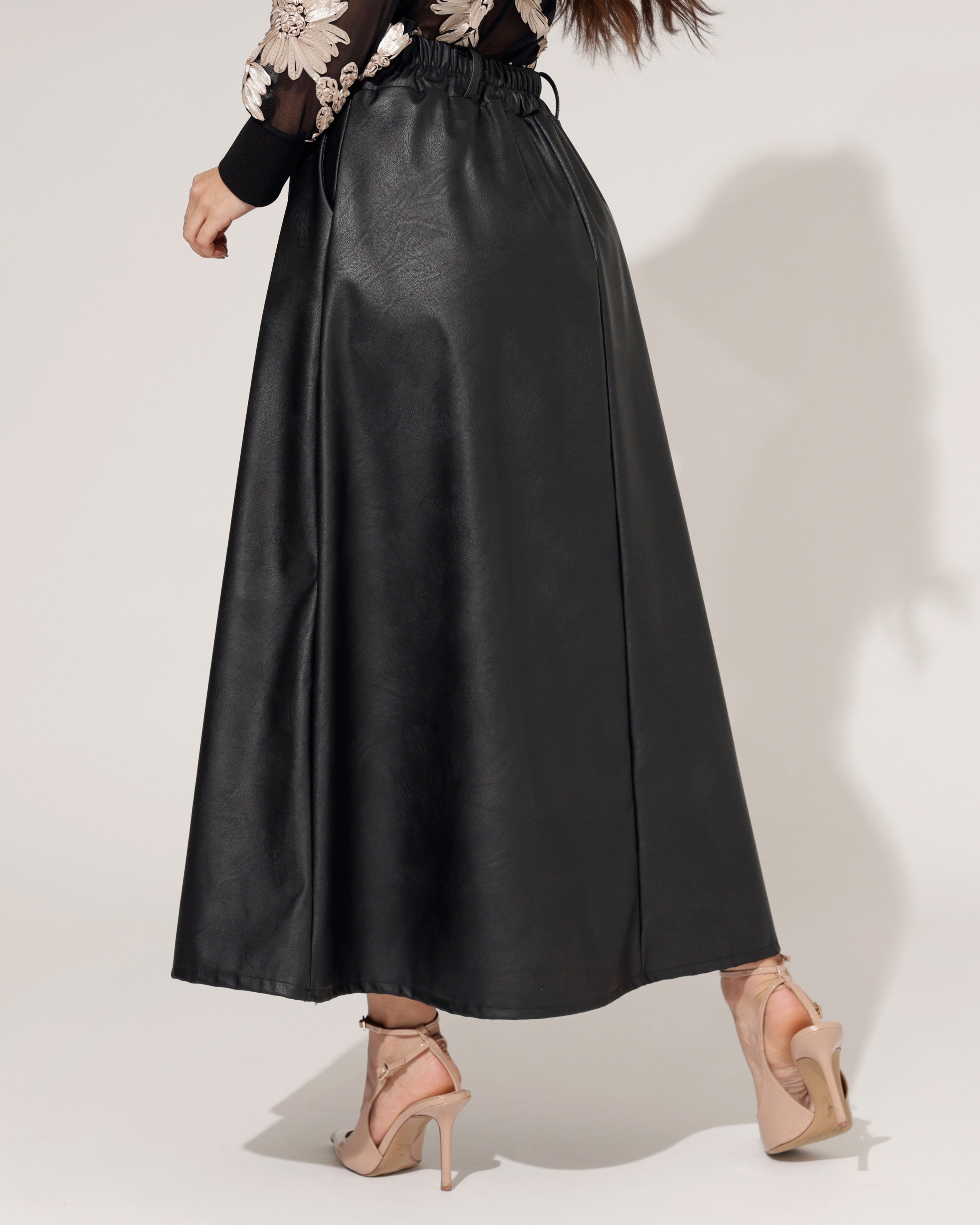 Leatherlook Rok Fem Zwart